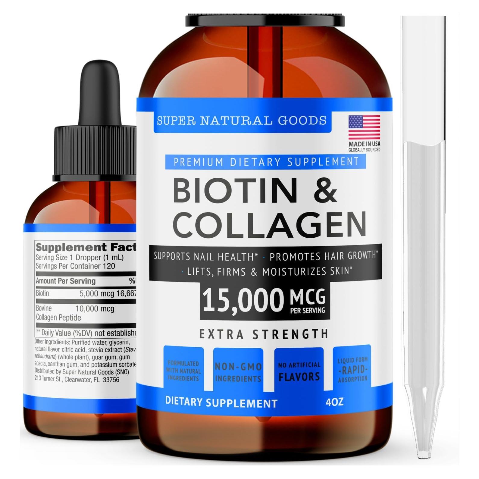 Biotina y Colágeno Super Natural Goods - 15,000 mcg - 113.4 g
