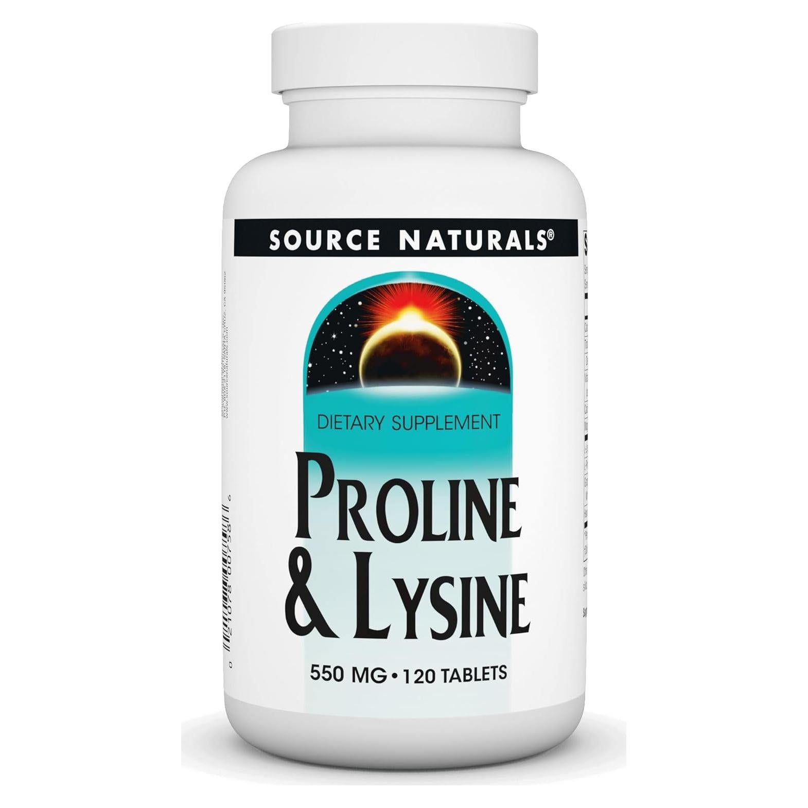 Source Naturals Prolina y Lisina 550 mg - 120 Tabletas Vegetarianas