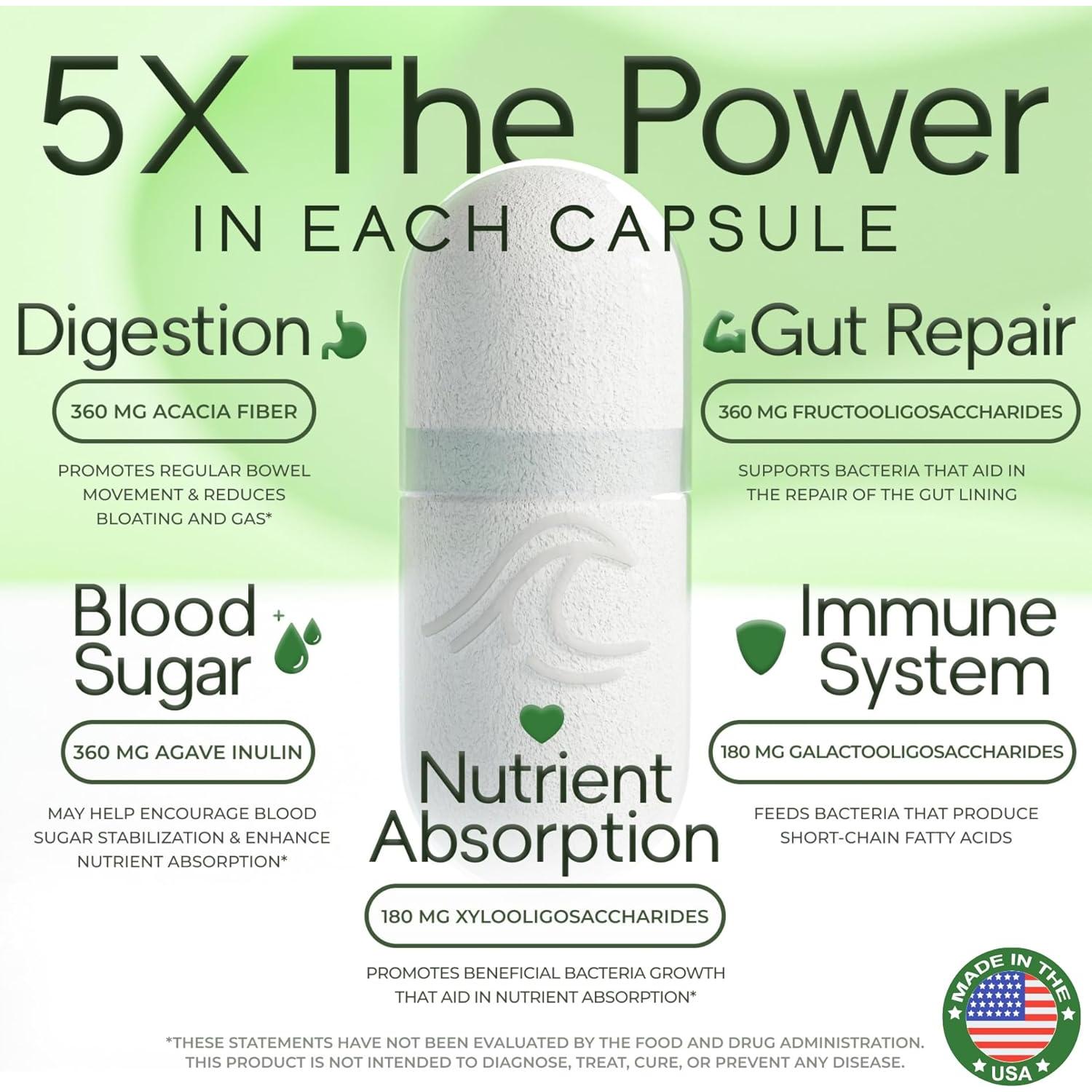 Suplemento de Fibra Prebiótica 5X Natural Flow - 120 Cápsulas