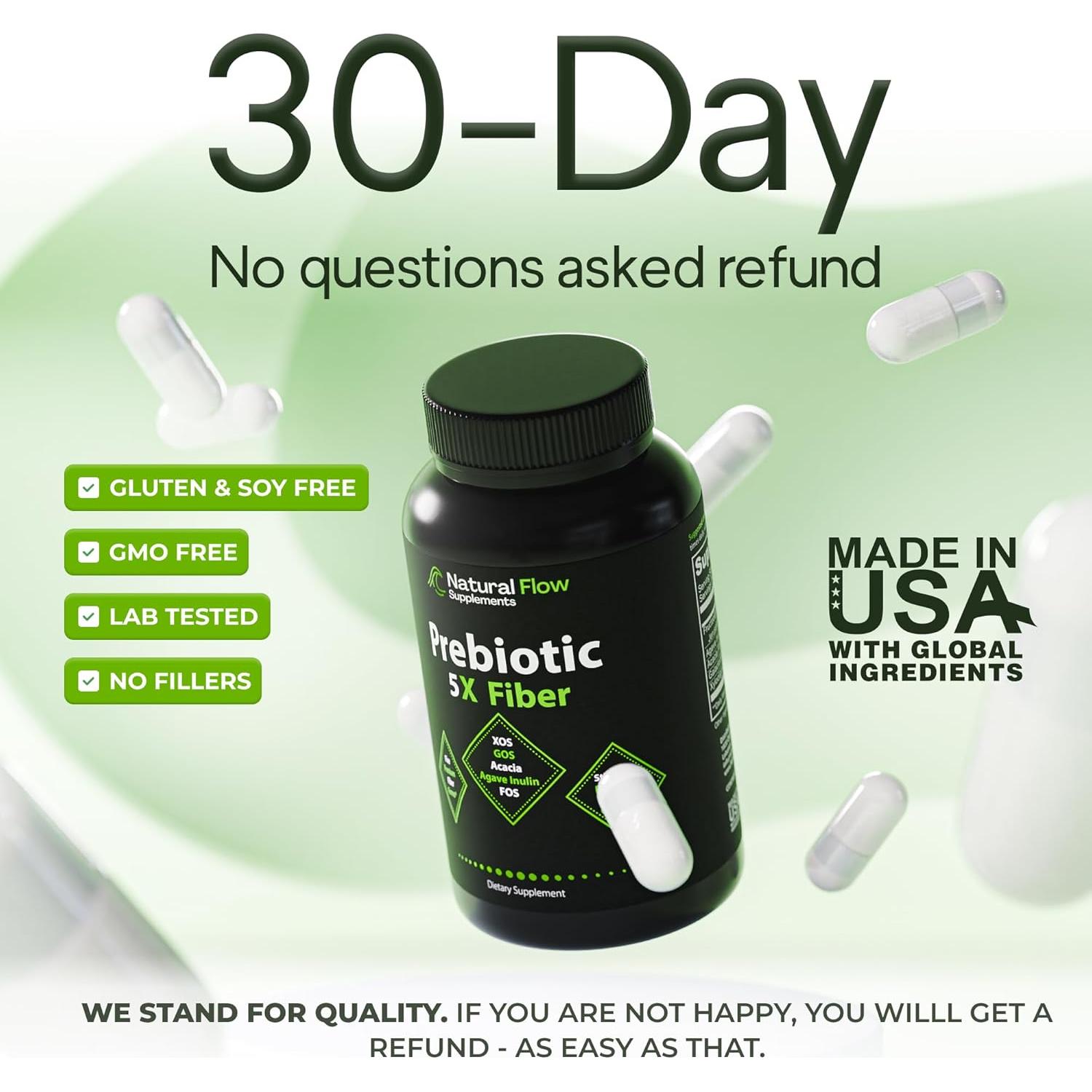 Suplemento de Fibra Prebiótica 5X Natural Flow - 120 Cápsulas