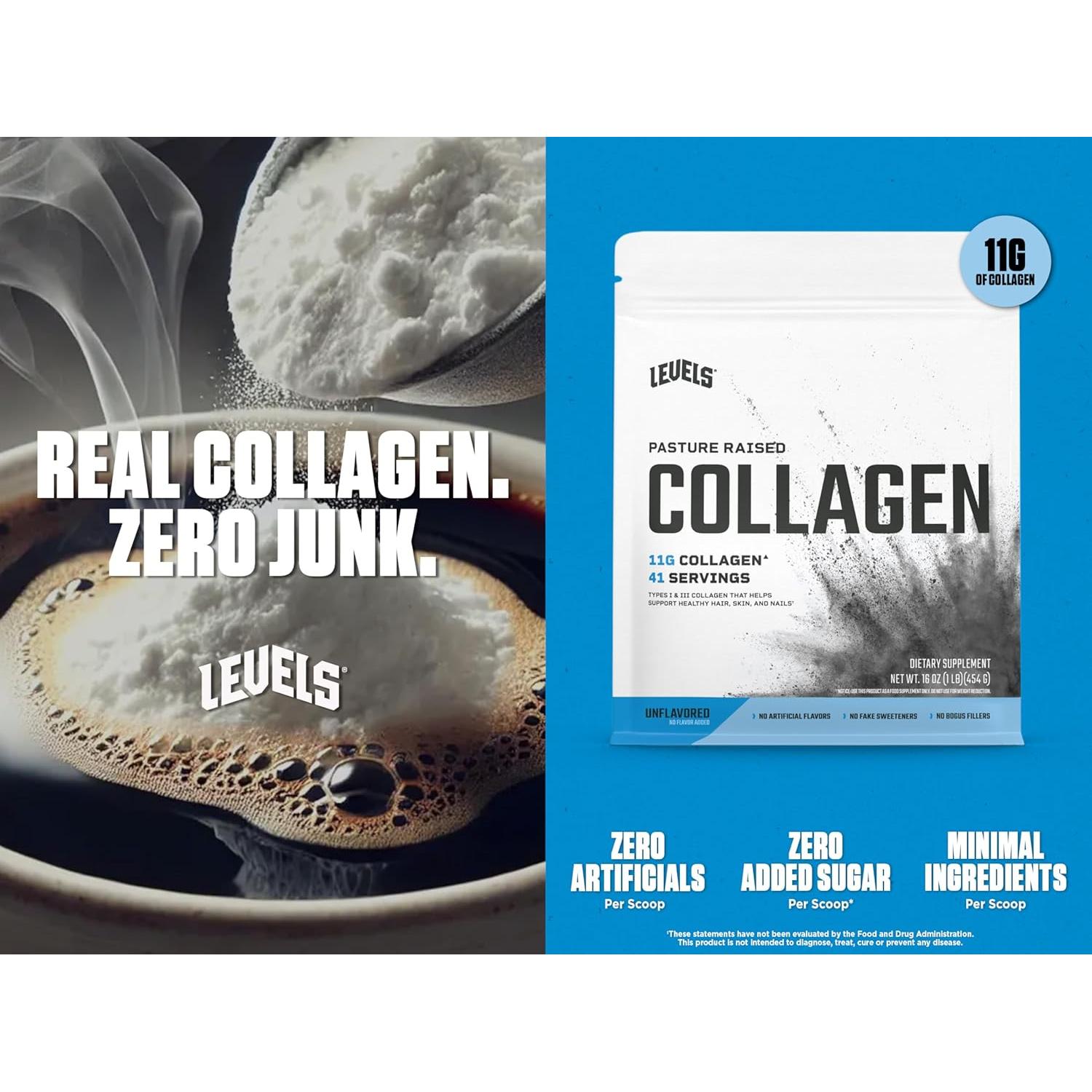 Péptidos de colágeno Levels 0.45 kg sin sabor, 11 g colágeno