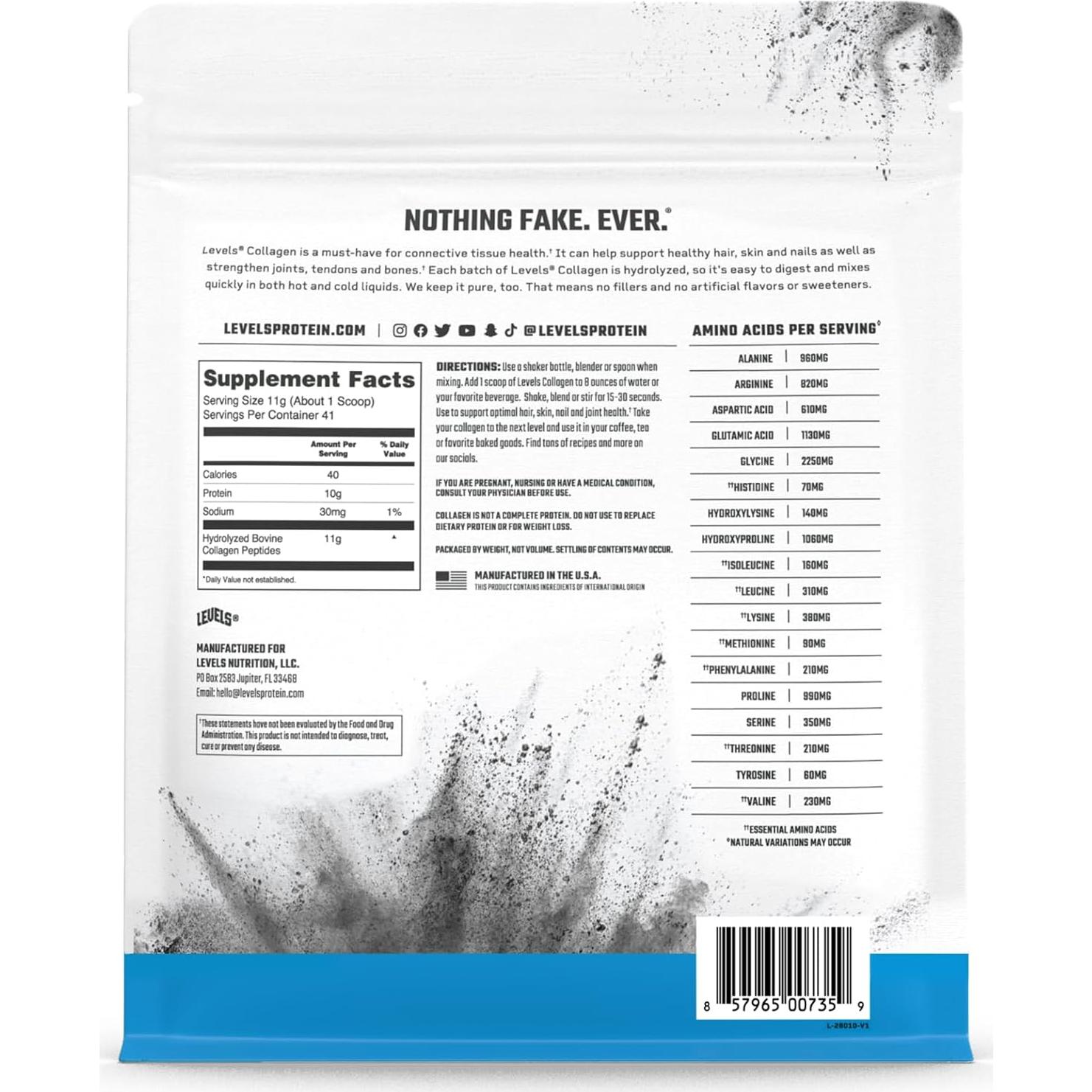 Péptidos de colágeno Levels 0.45 kg sin sabor, 11 g colágeno