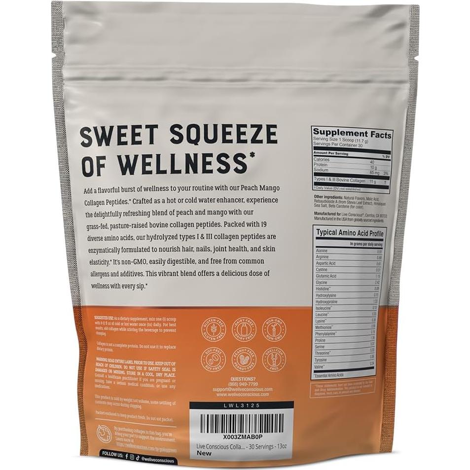 Polvo de Colágeno Live Conscious Durazno y Mango 340g