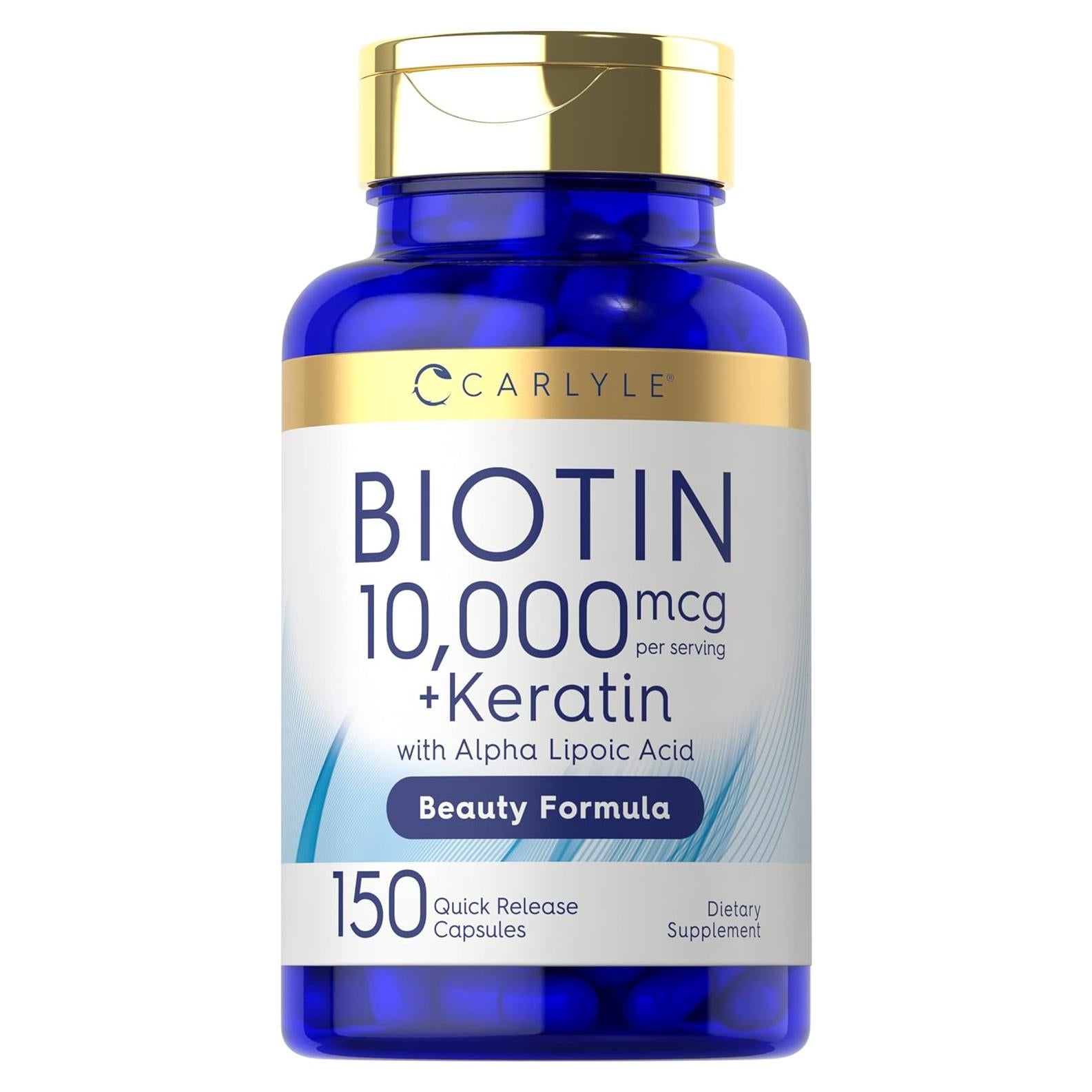 Cápsulas de Biotina 10000 mcg Carlyle con Queratina 150 Unidades