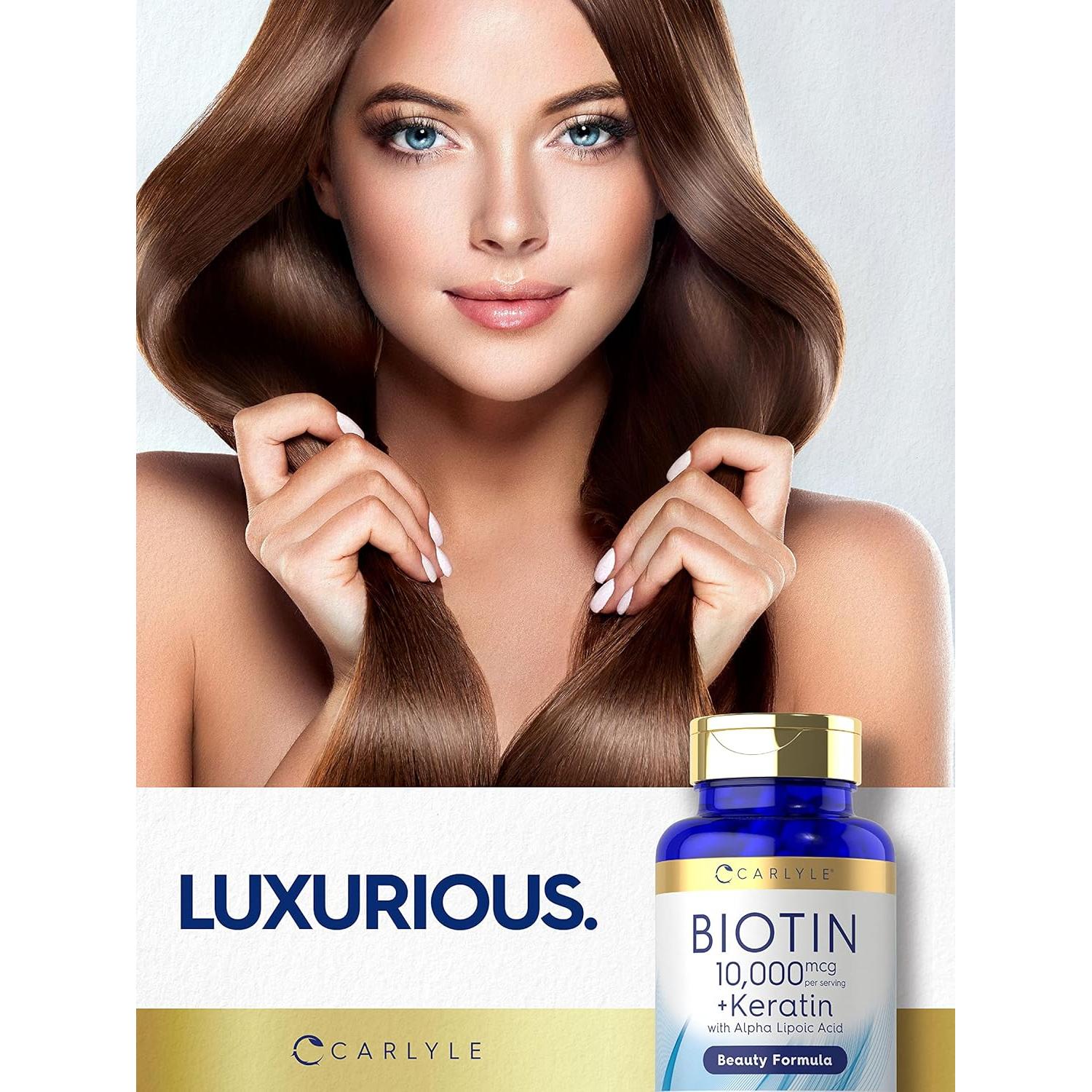 Cápsulas de Biotina 10000 mcg Carlyle con Queratina 150 Unidades