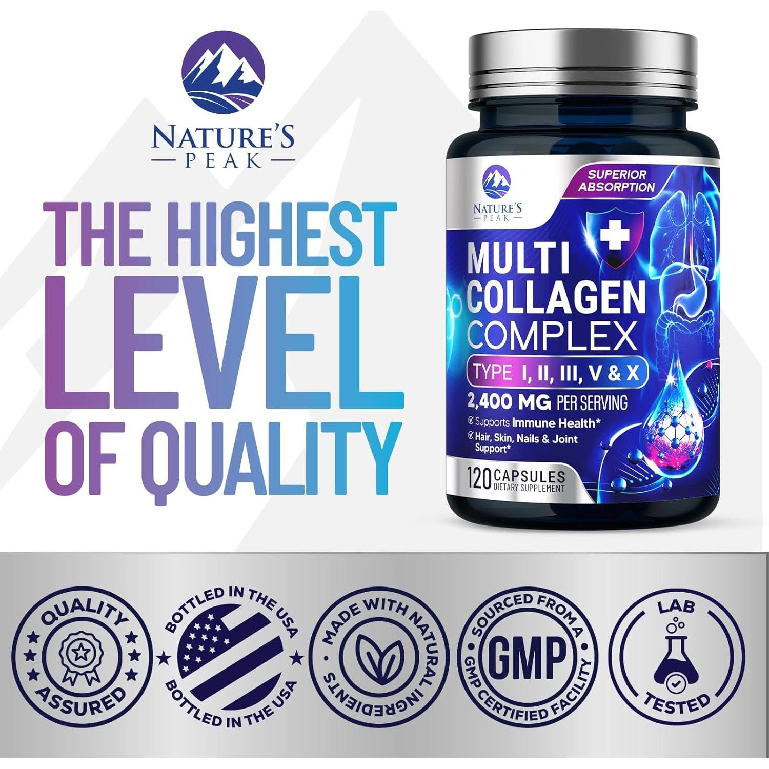 Suplemento de Colágeno Hidrolizado Nature's Peak - 120 Cápsulas