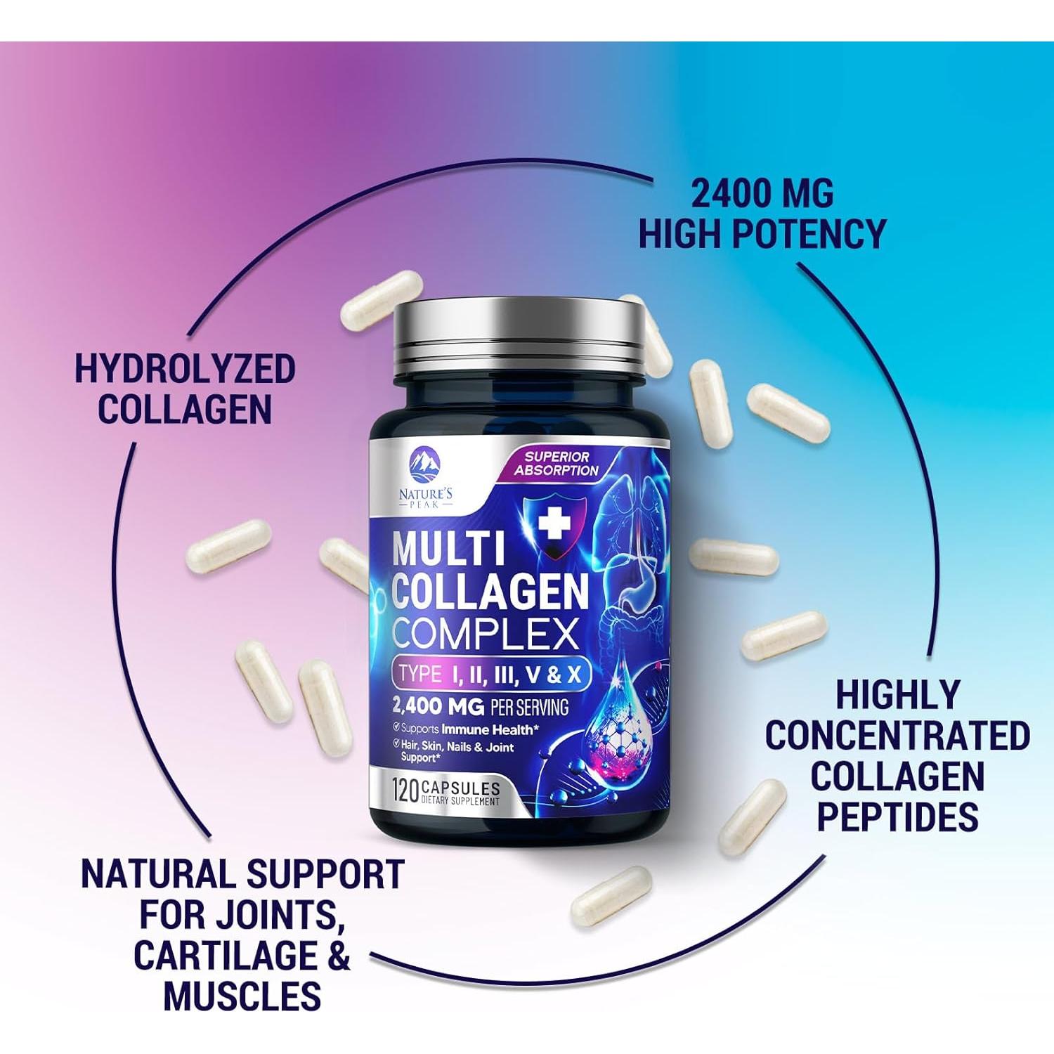 Suplemento de Colágeno Hidrolizado Nature's Peak - 120 Cápsulas