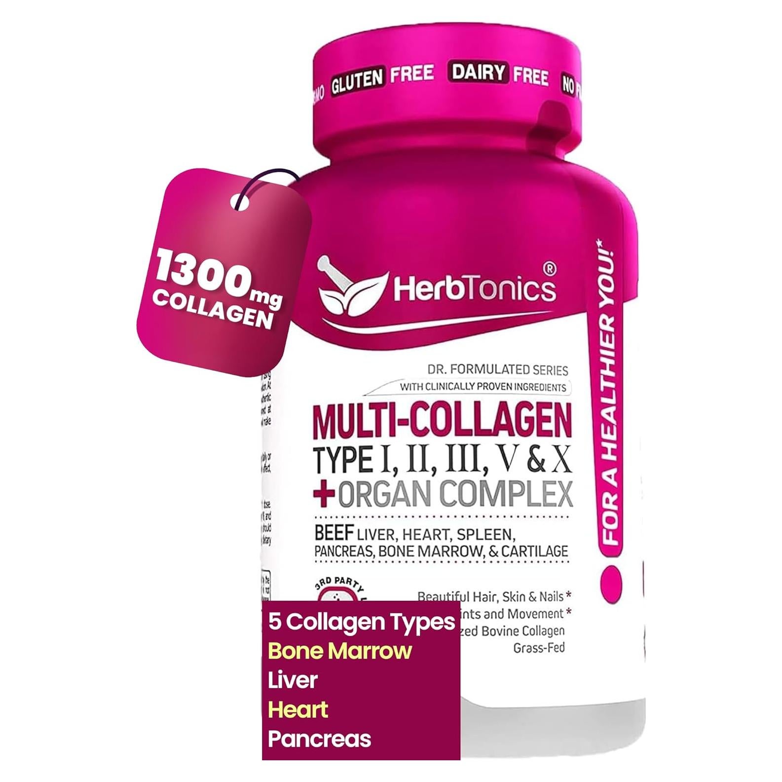 Cápsulas de Multi Colágeno Herbtonics 90 Unidades - 5 Tipos + Órganos