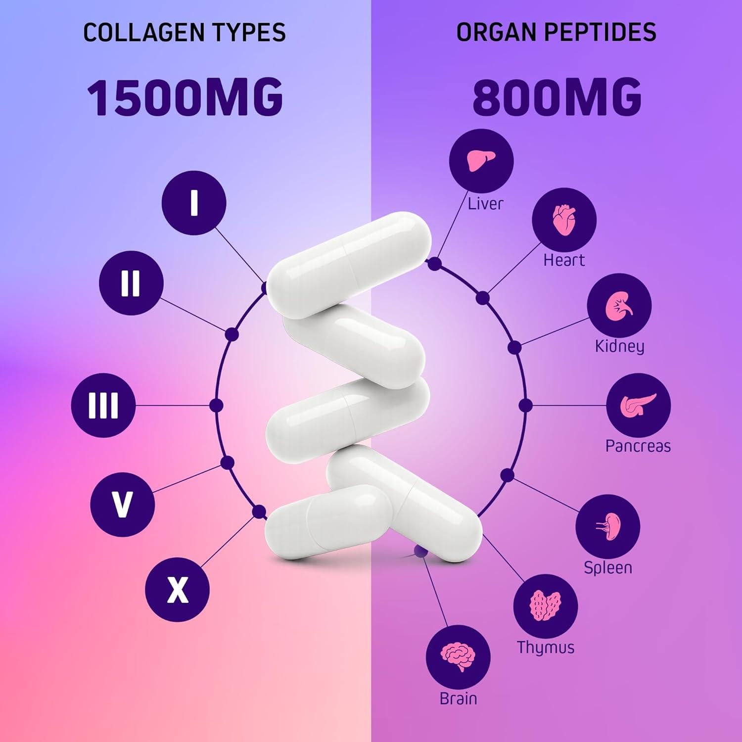 Cápsulas de Multi Colágeno Herbtonics 90 Unidades - 5 Tipos + Órganos