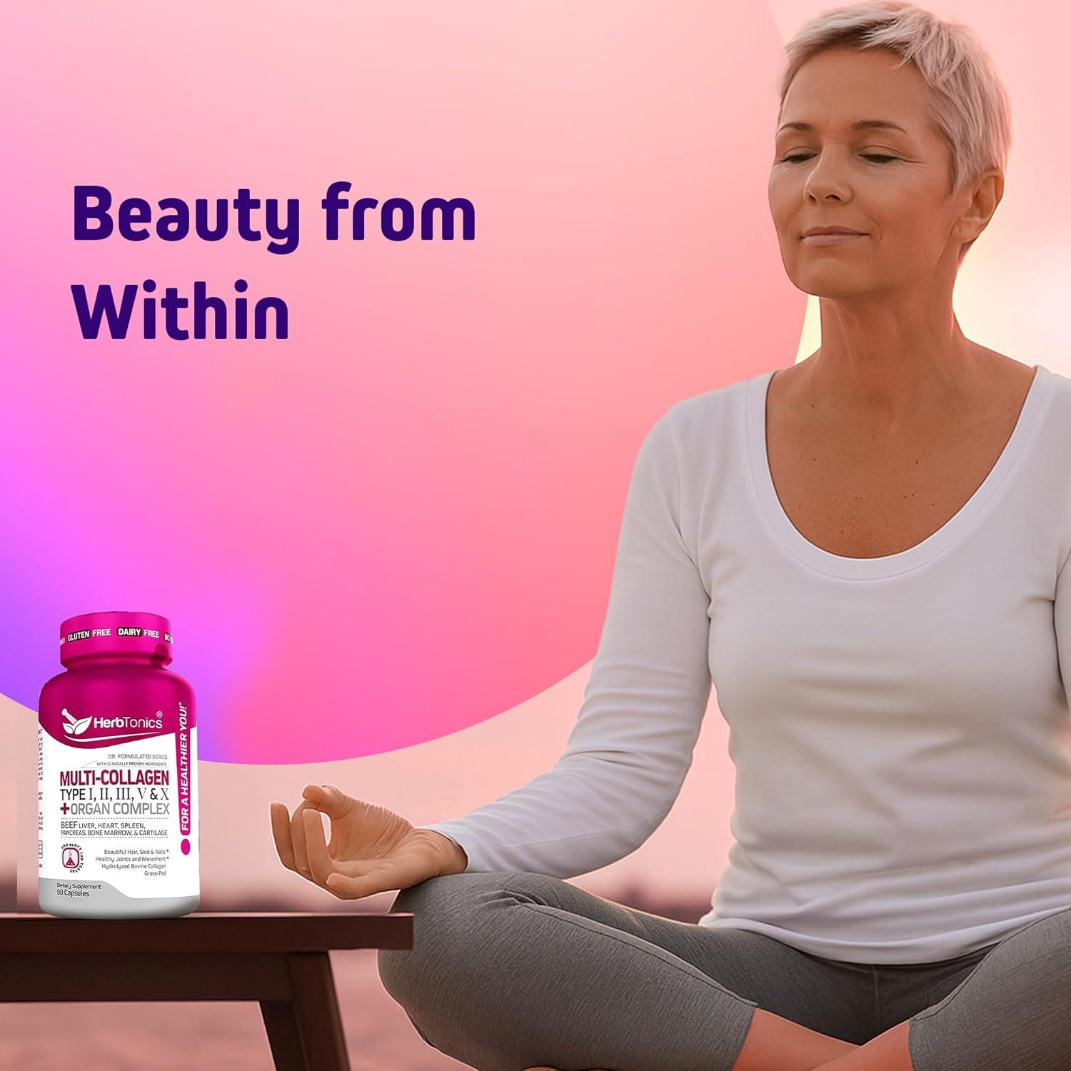 Cápsulas de Multi Colágeno Herbtonics 90 Unidades - 5 Tipos + Órganos