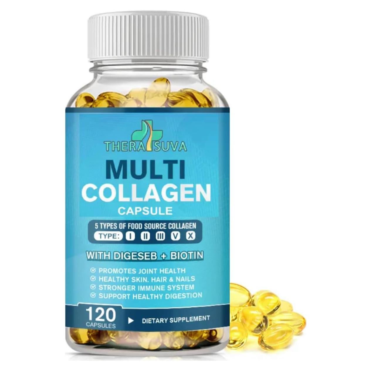 Multi-Colágeno Natural TheraSuva 120 Cápsulas - Salud Cabello, Piel y Uñas