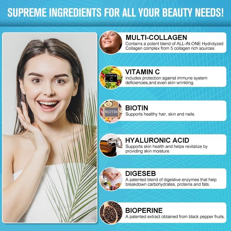 Multi-Colágeno Natural TheraSuva 120 Cápsulas - Salud Cabello, Piel y Uñas