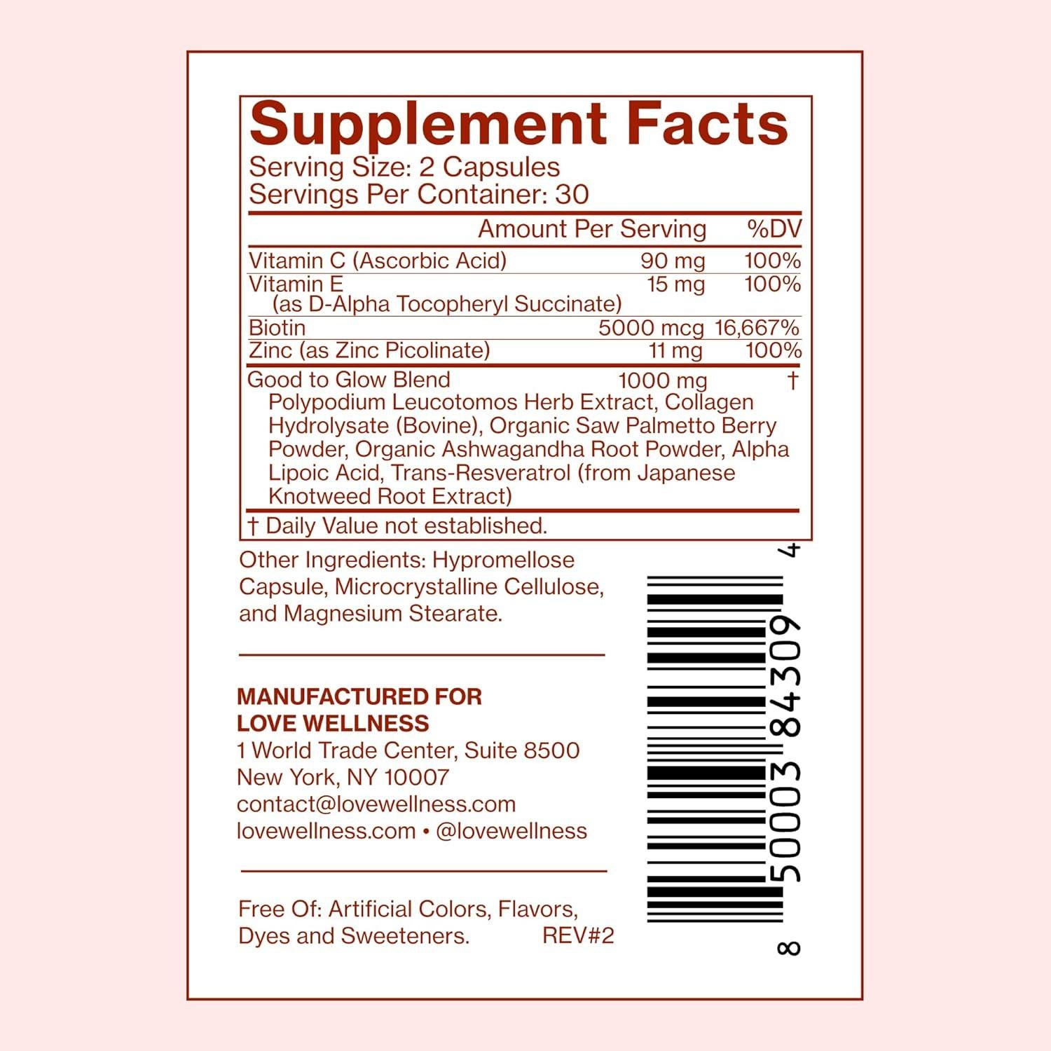 Suplemento de Colágeno Love Wellness Bueno para Brillar 60 Cápsulas