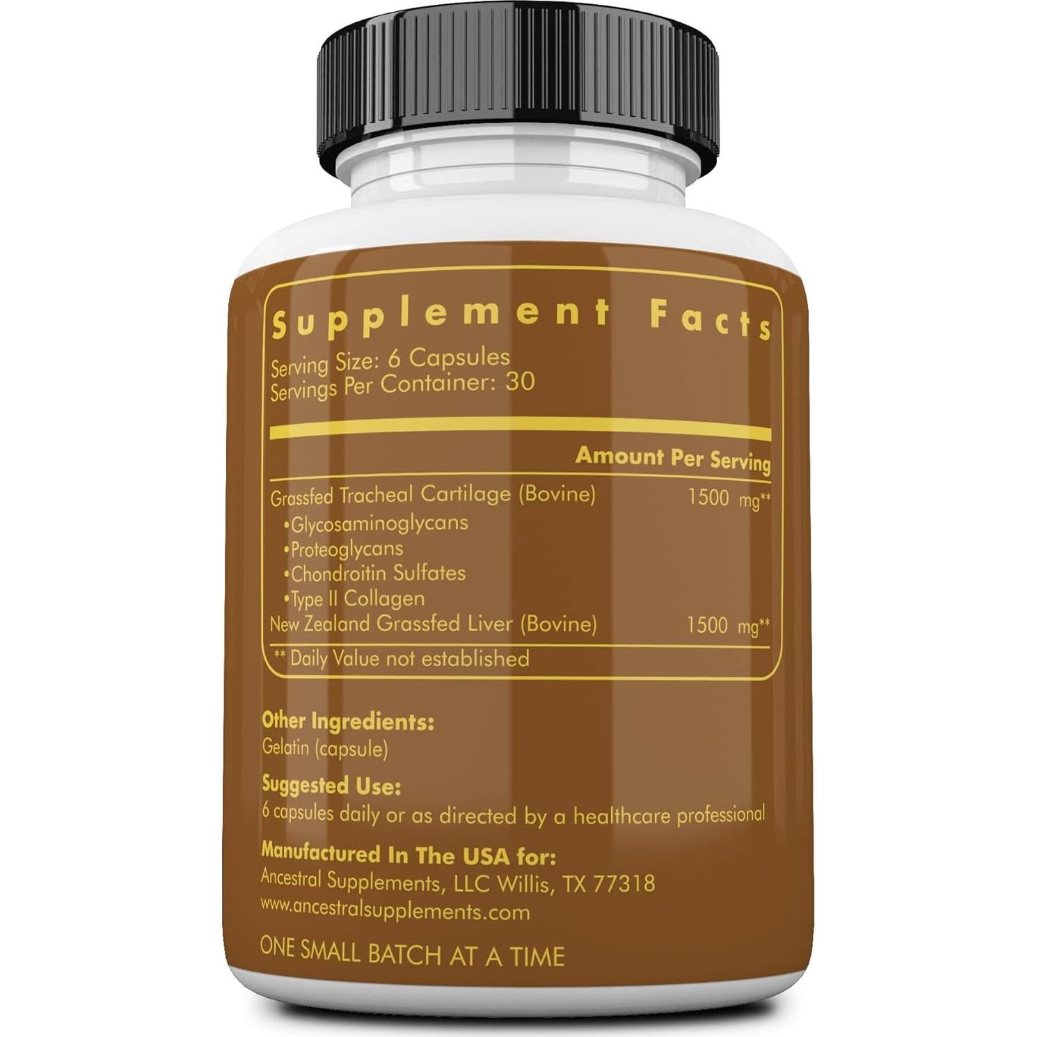 Suplemento de Cartílago Traqueal de Res Ancestral 3000mg 180 Cápsulas