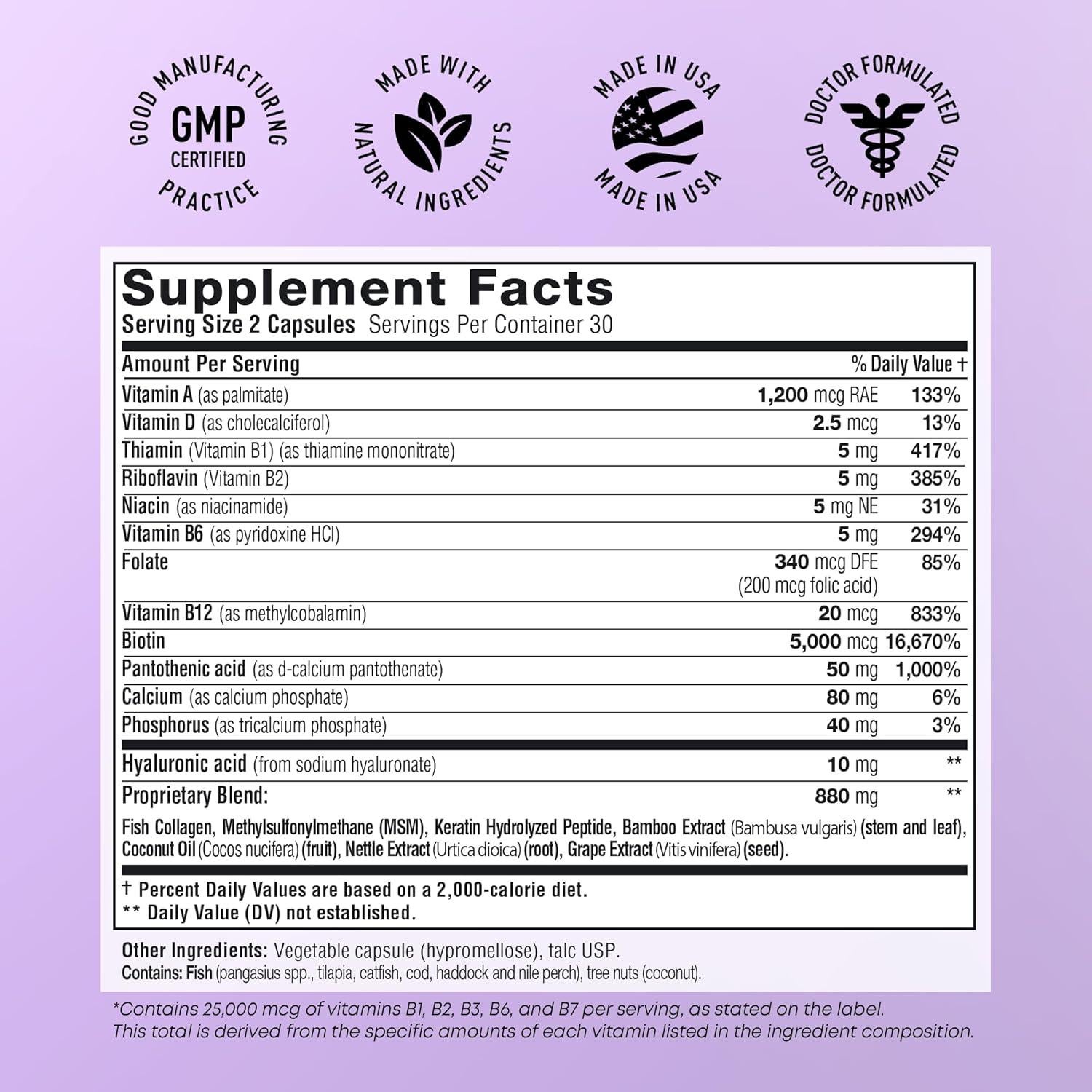 Suplemento de Biotina y Colágeno SimplyVital 25000 mcg 60 Cápsulas