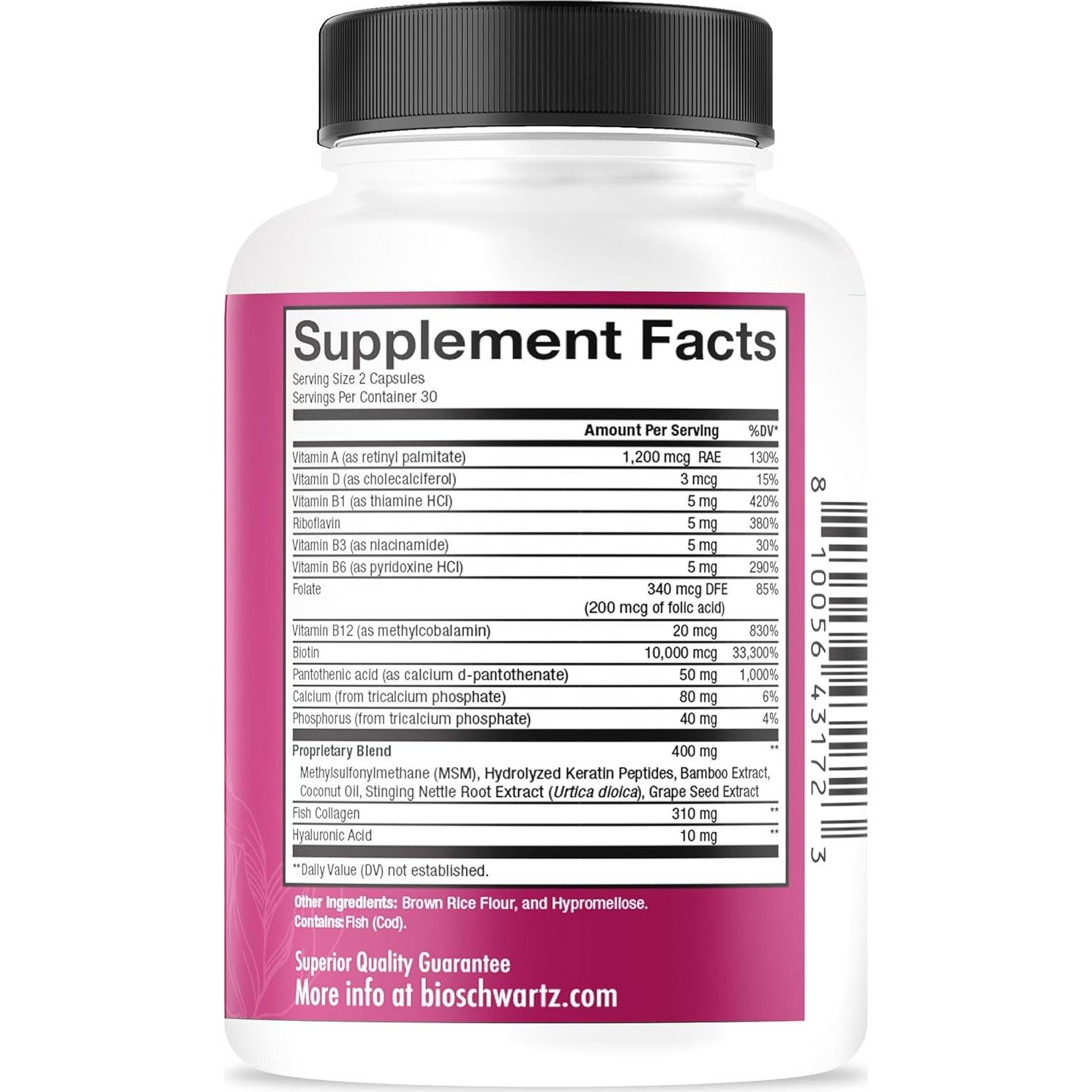 Suplemento de Biotina y Colágeno BioSchwartz 10000mcg - 60 Cápsulas