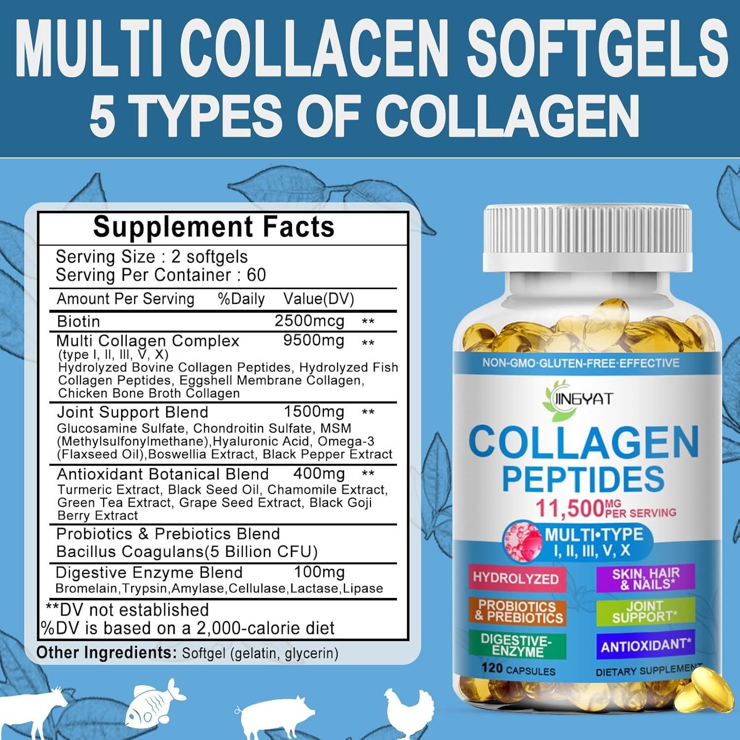 Péptidos de colágeno JINGYAT 100g con glucosamina y biotina