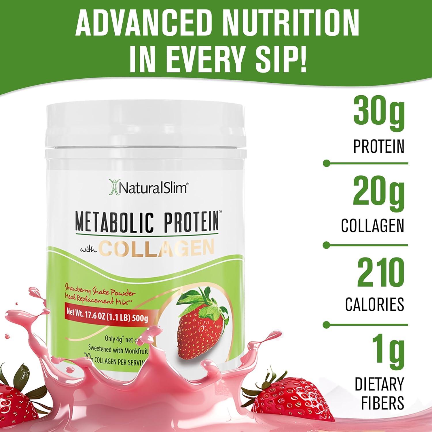 NaturalSlim Proteína Metabólica con Colágeno Sabor Fresa 499g