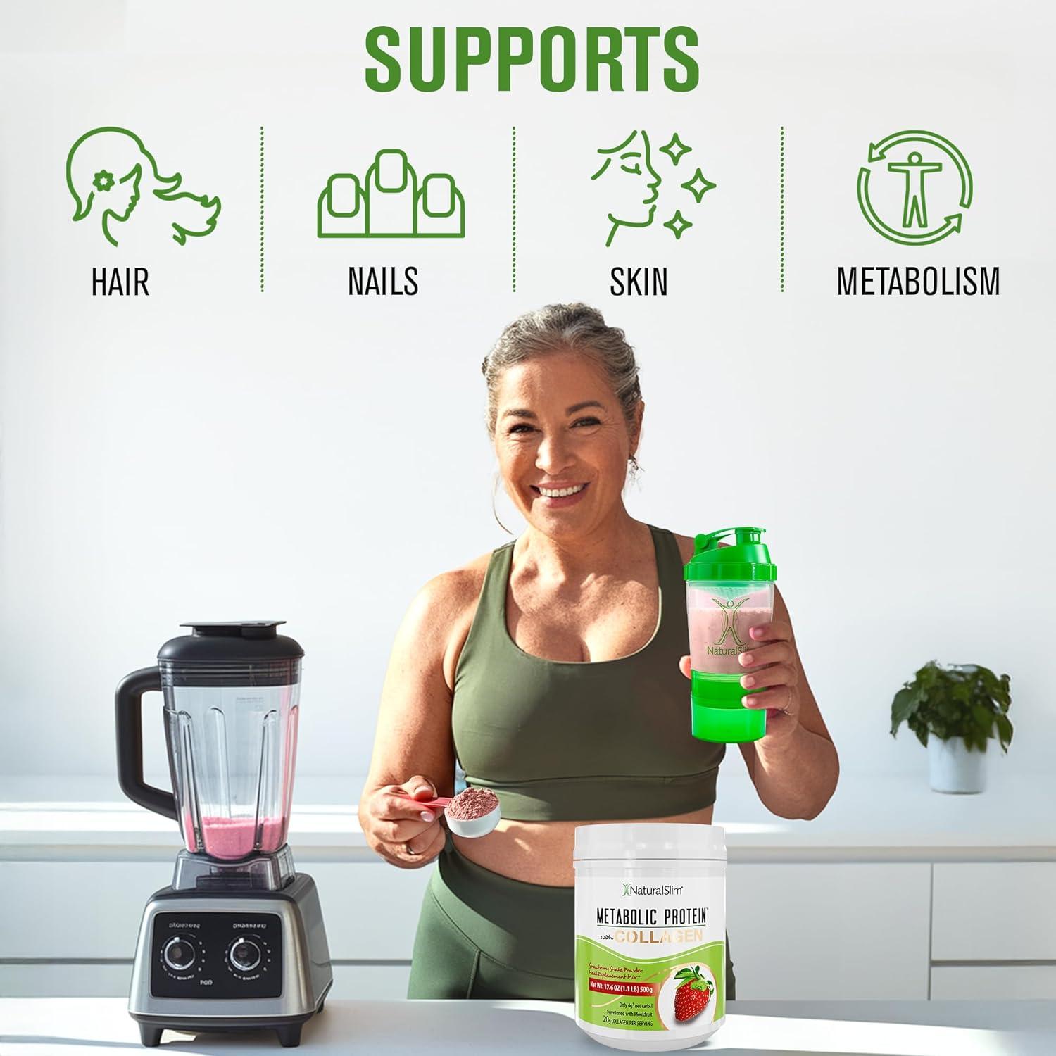 NaturalSlim Proteína Metabólica con Colágeno Sabor Fresa 499g