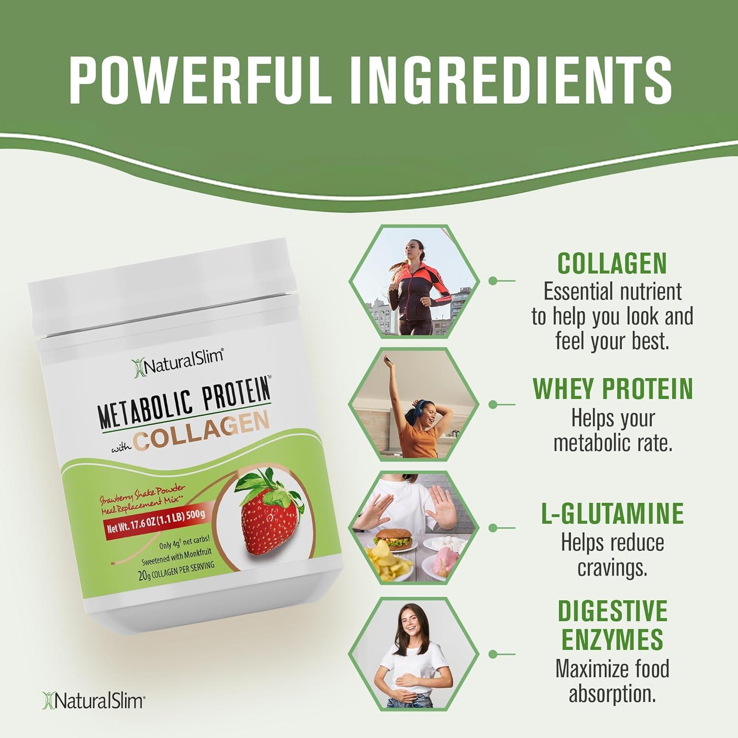 NaturalSlim Proteína Metabólica con Colágeno Sabor Fresa 499g