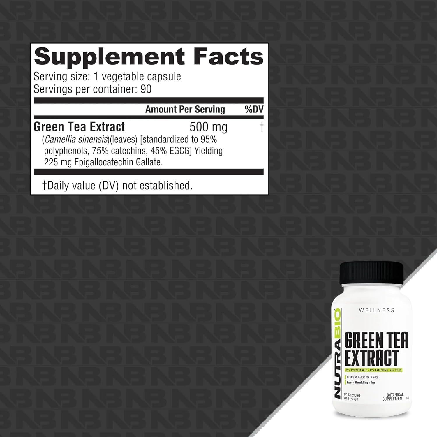 Extracto de Té Verde NutraBio 500mg - 90 Cápsulas Antioxidantes