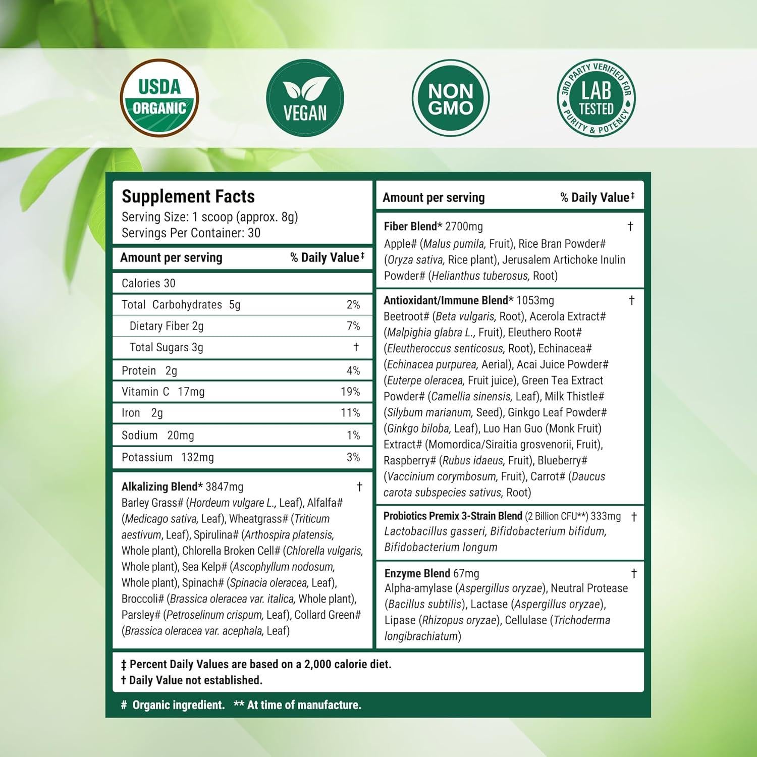 Polvo de Superalimentos Nested Naturals Super Greens 30 Porciones