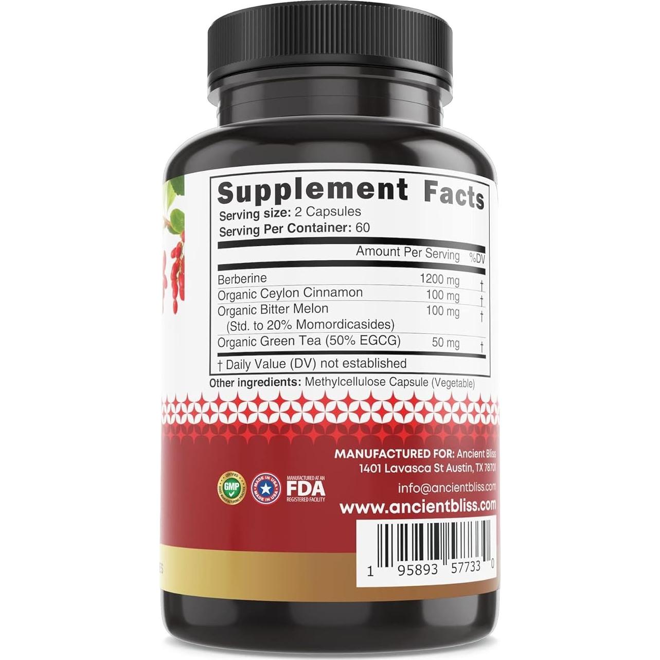 Suplemento de Berberina HCL 1200mg Fame Health Labs