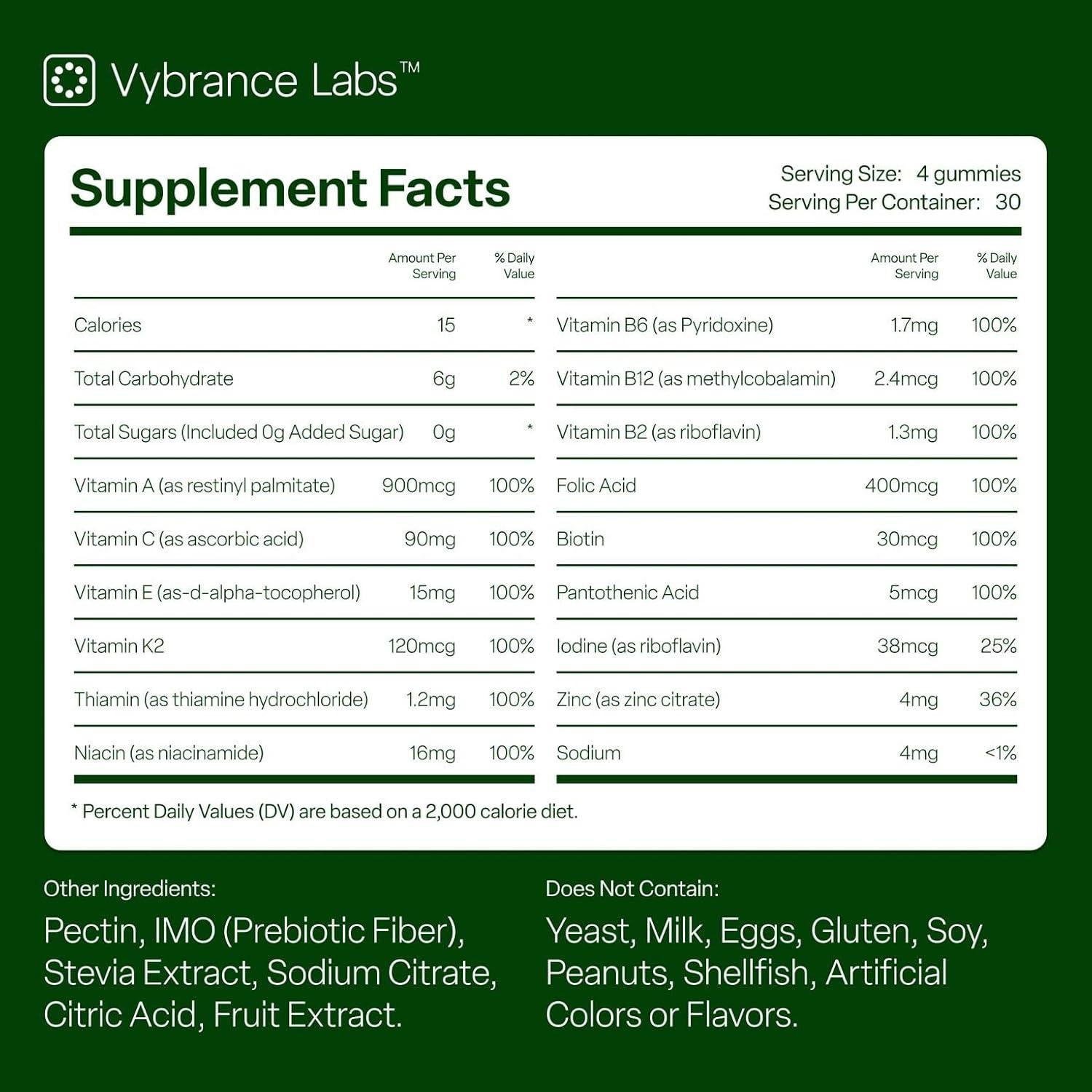 Gomitas Diarias de Verduras VYBRANCE LABS 120 Unidades Veganas