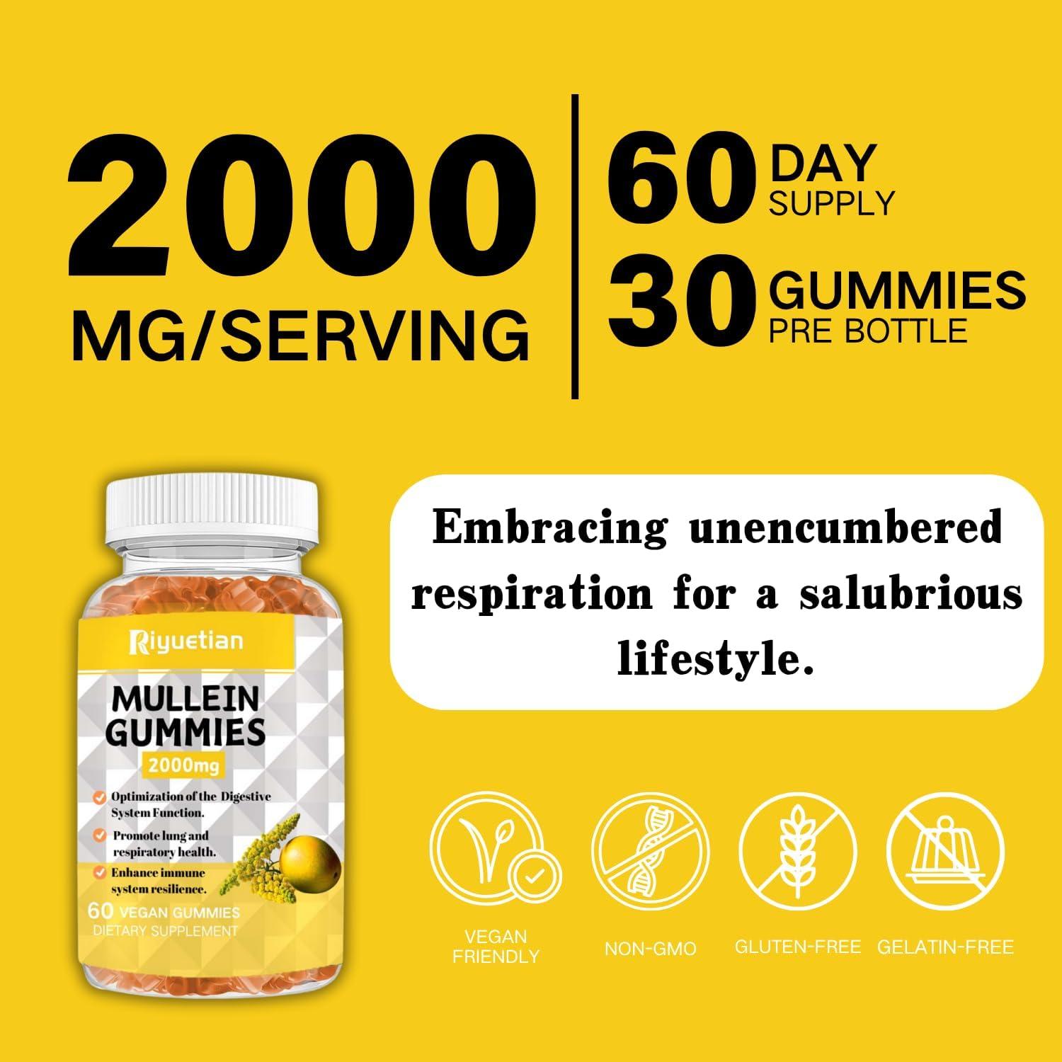 Gomitas de Mullein Riyuetian 2000mg Veganas Sabor Mango 60 Unidades