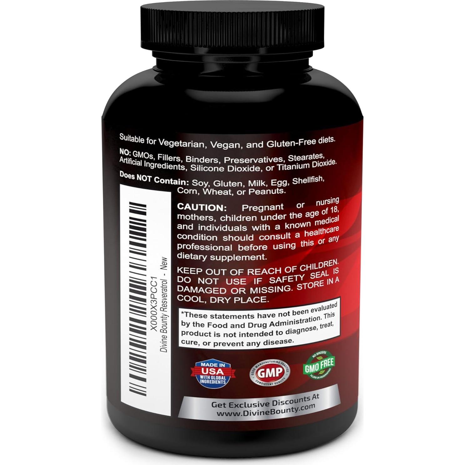 Suplemento de Resveratrol Divine Bounty 1400mg - 60 Cápsulas