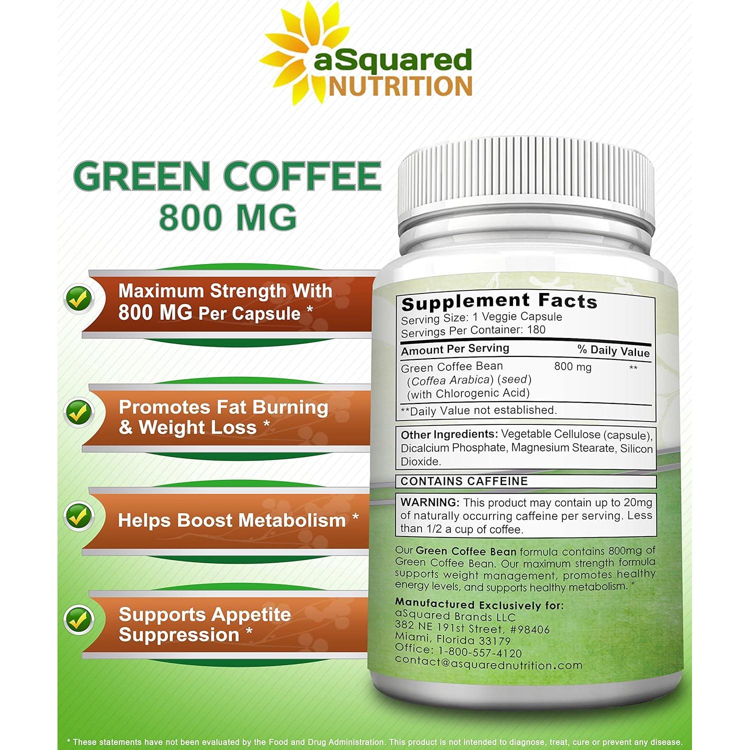 Cápsulas de Café Verde aSquared Nutrition 180 Unidades 800mg
