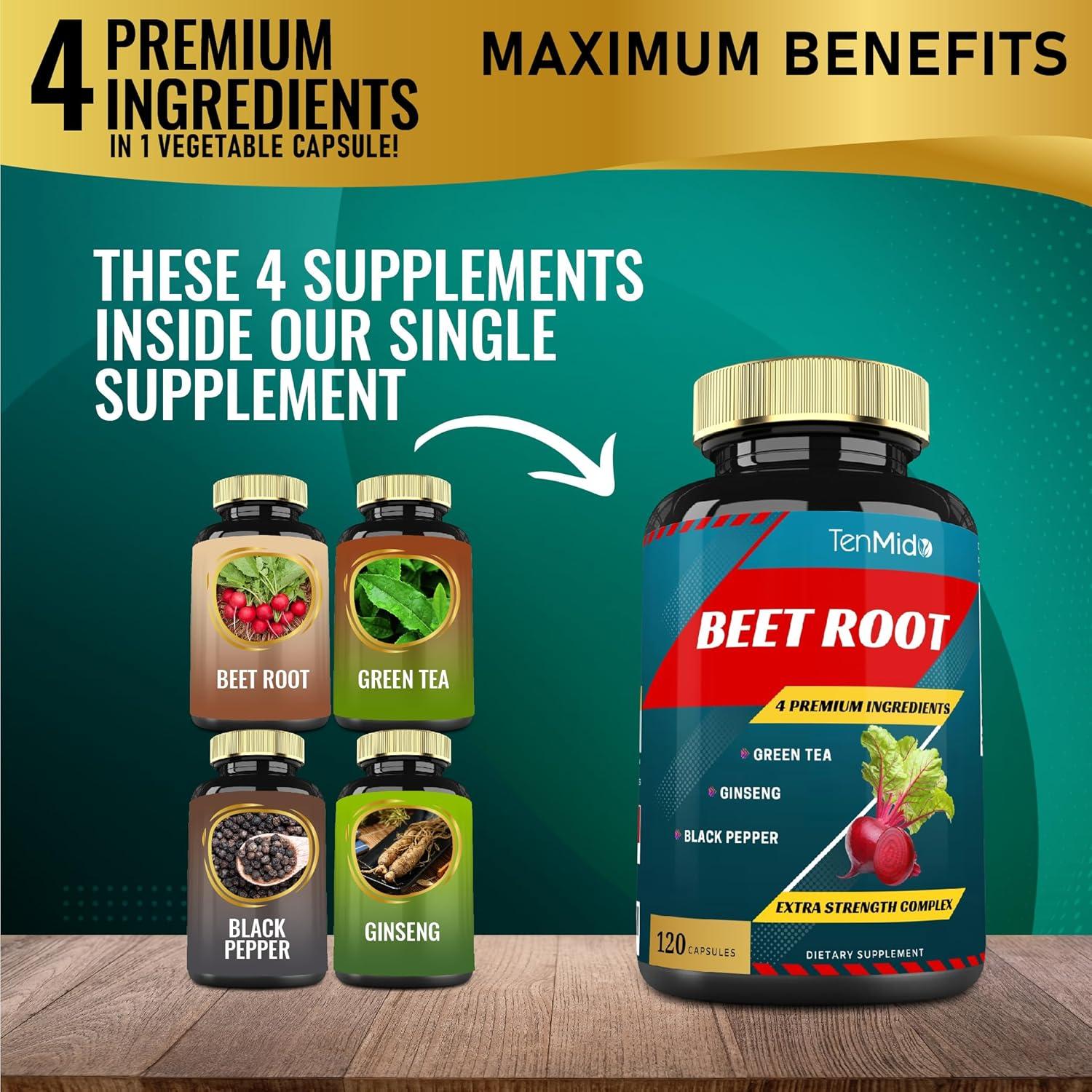 Cápsulas de Extracto de Remolacha Tenmido 120 Unidades - Energía y Rendimiento