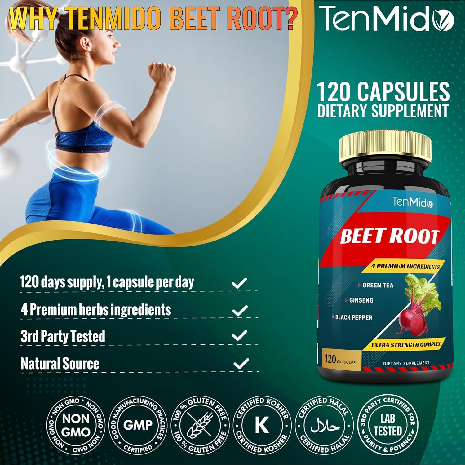 Cápsulas de Extracto de Remolacha Tenmido 120 Unidades - Energía y Rendimiento