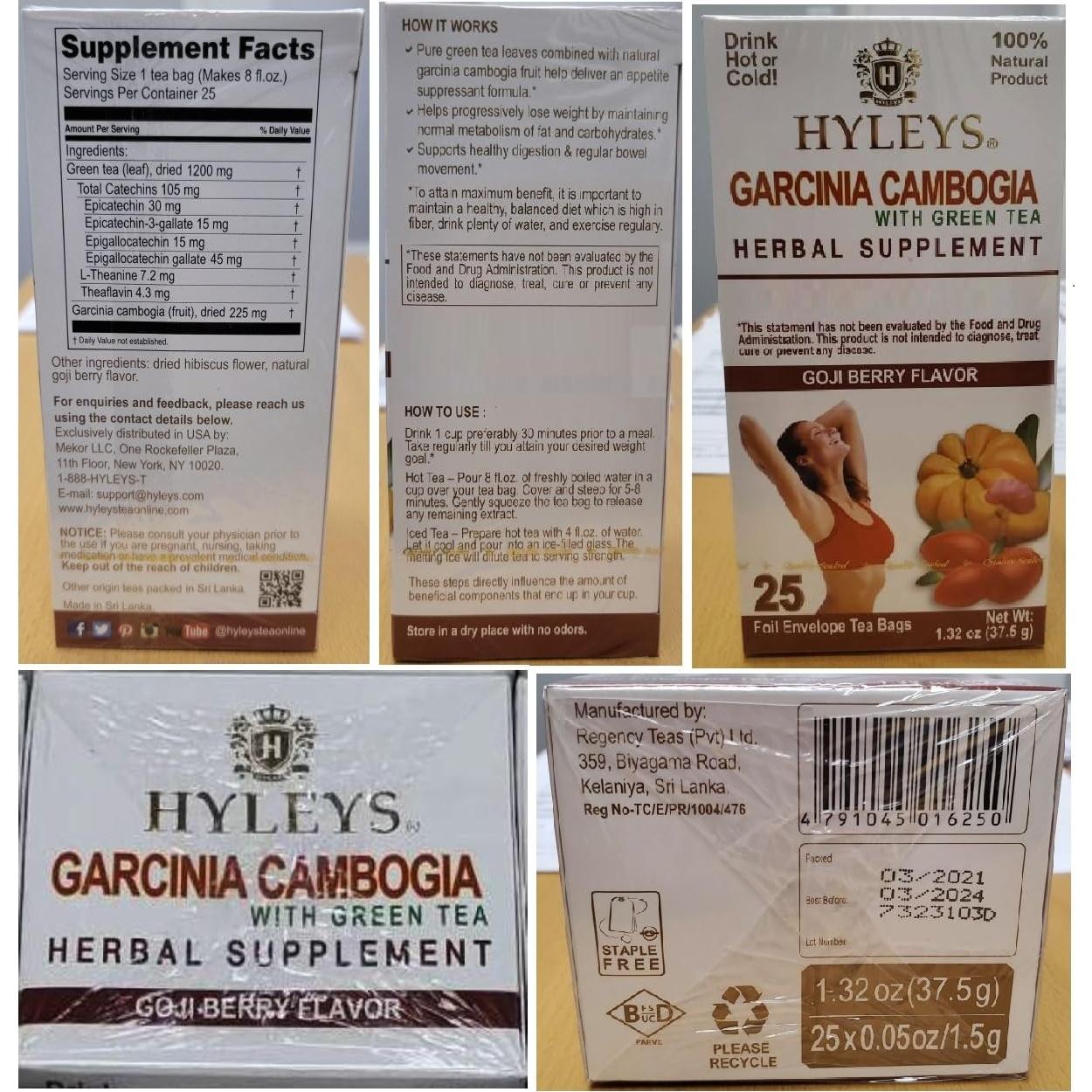 Té HYLEYS Garcinia Cambogia y Té Verde Baya Goji - 25 Bolsitas