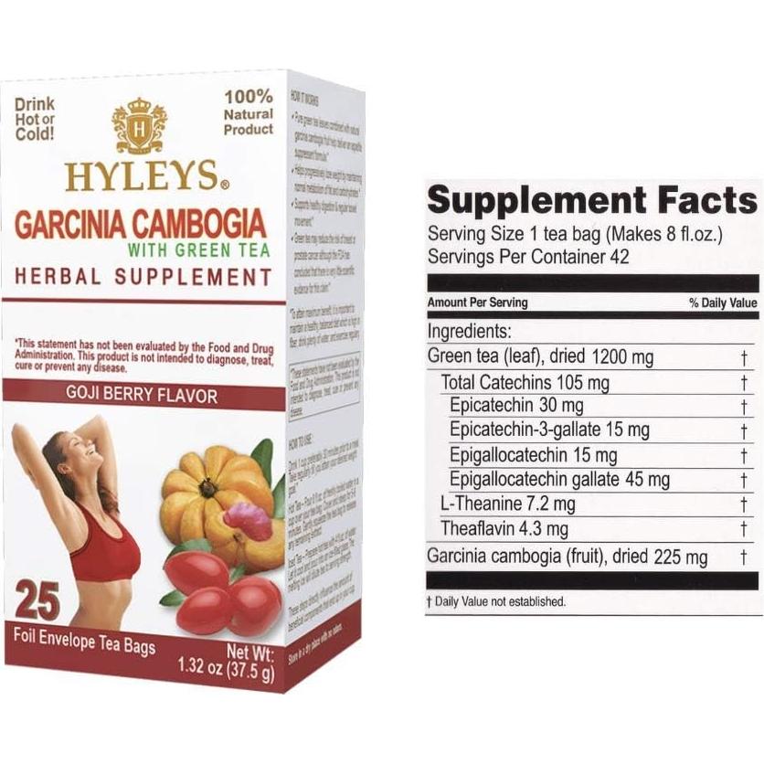 Té HYLEYS Garcinia Cambogia y Té Verde Baya Goji - 25 Bolsitas