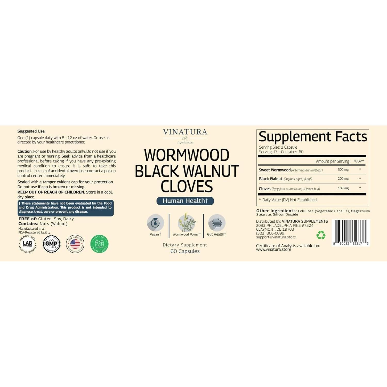 Cápsulas de Ajenjo, Nogal Negro y Clavo Vinatura - 60 Unidades