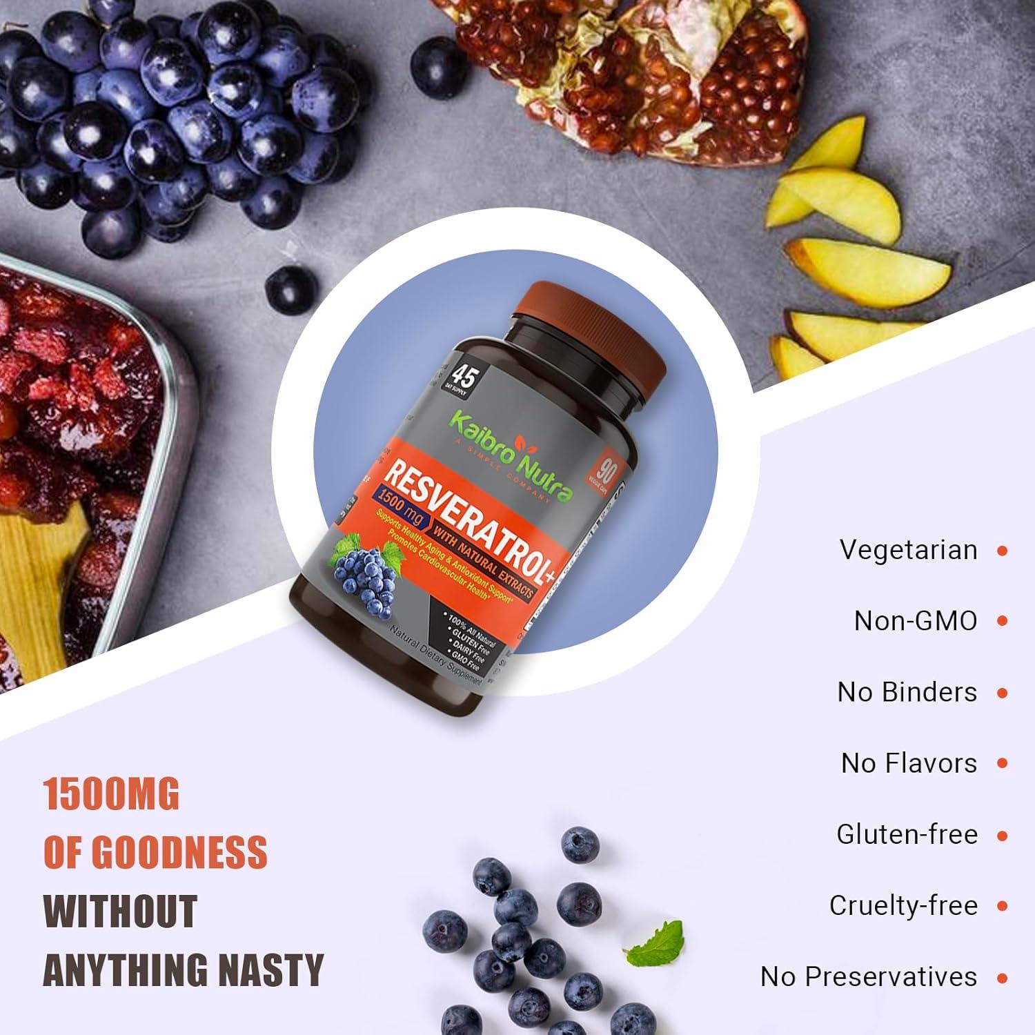 Suplemento de Resveratrol Trans 1500mg Kaibro - Antioxidante