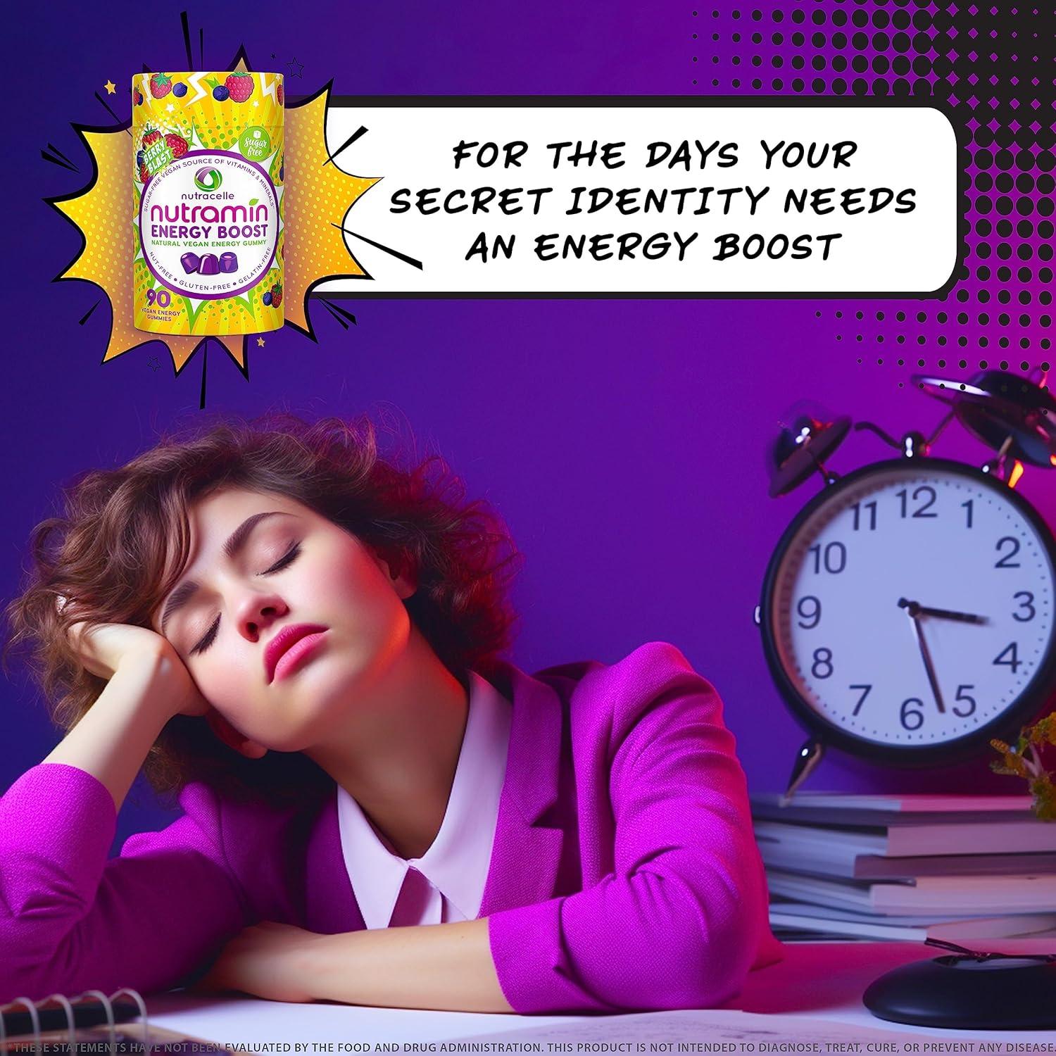 Gomitas Energéticas Nutramin Energy Boost - 90 unidades, Sin Azúcar, Veganas, B12, Ashwagandha