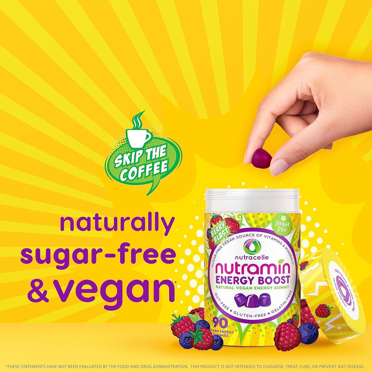 Gomitas Energéticas Nutramin Energy Boost - 90 unidades, Sin Azúcar, Veganas, B12, Ashwagandha