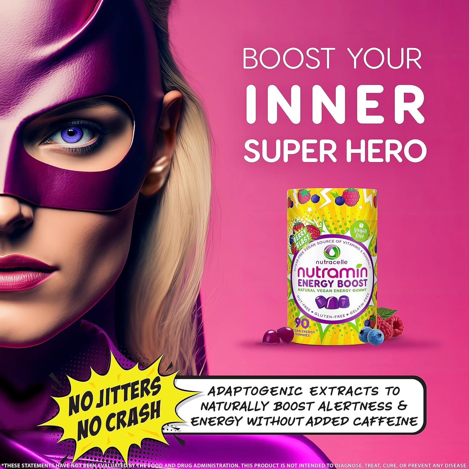 Gomitas Energéticas Nutramin Energy Boost - 90 unidades, Sin Azúcar, Veganas, B12, Ashwagandha