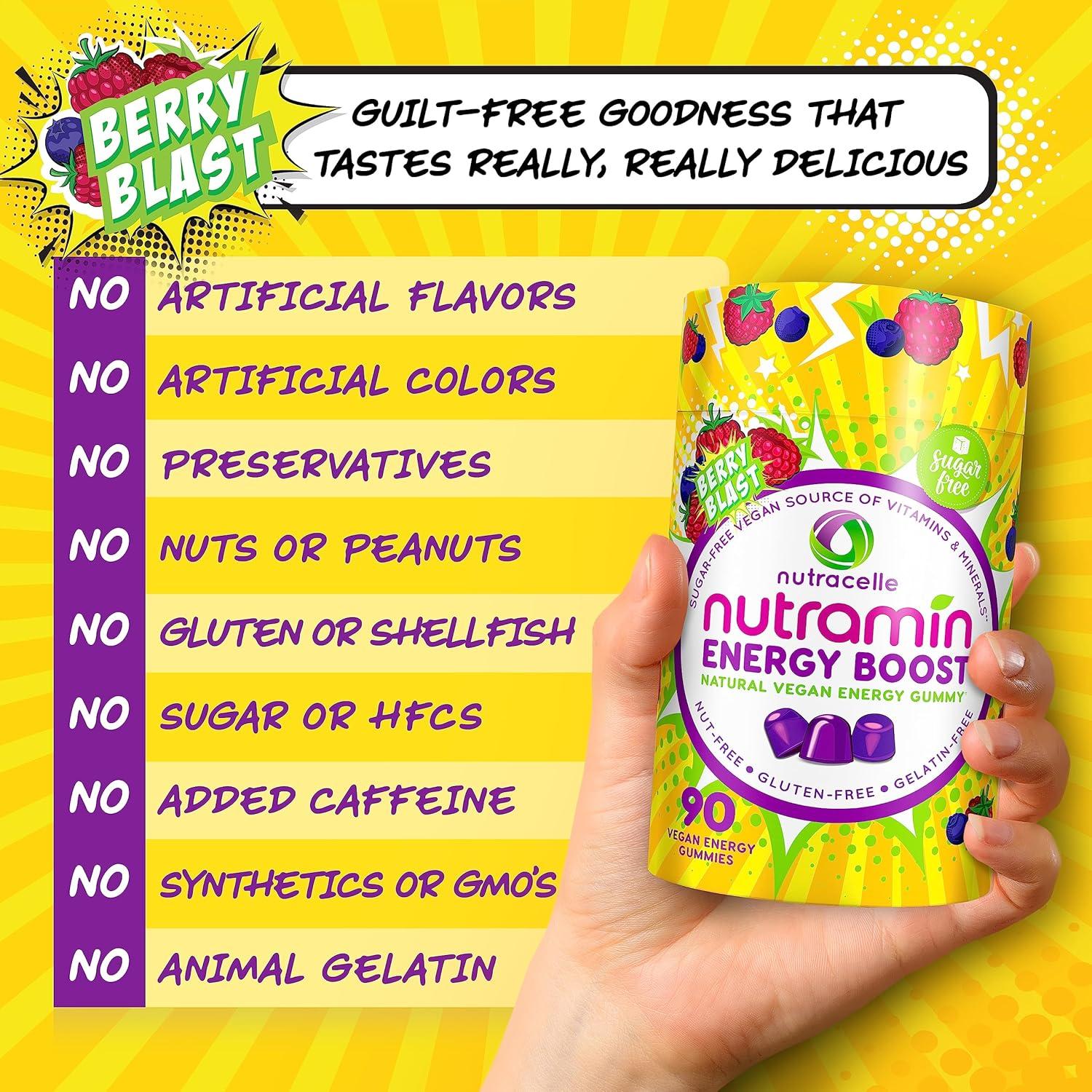 Gomitas Energéticas Nutramin Energy Boost - 90 unidades, Sin Azúcar, Veganas, B12, Ashwagandha