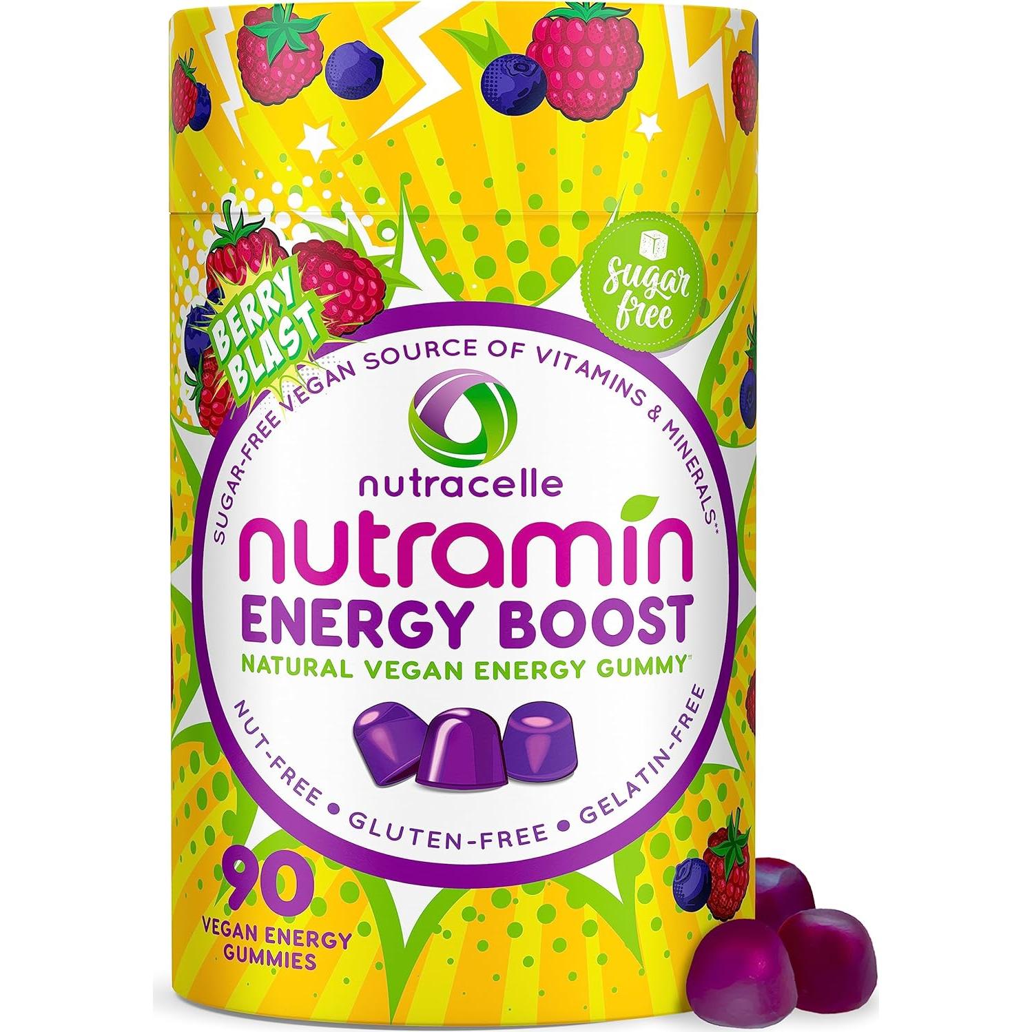 Gomitas Energéticas Nutramin Energy Boost - 90 unidades, Sin Azúcar, Veganas, B12, Ashwagandha