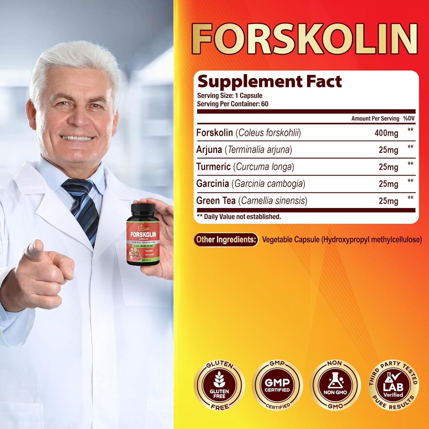 Suplemento Orgánico de Forskolin Cadane - 60 Cápsulas con Cúrcuma