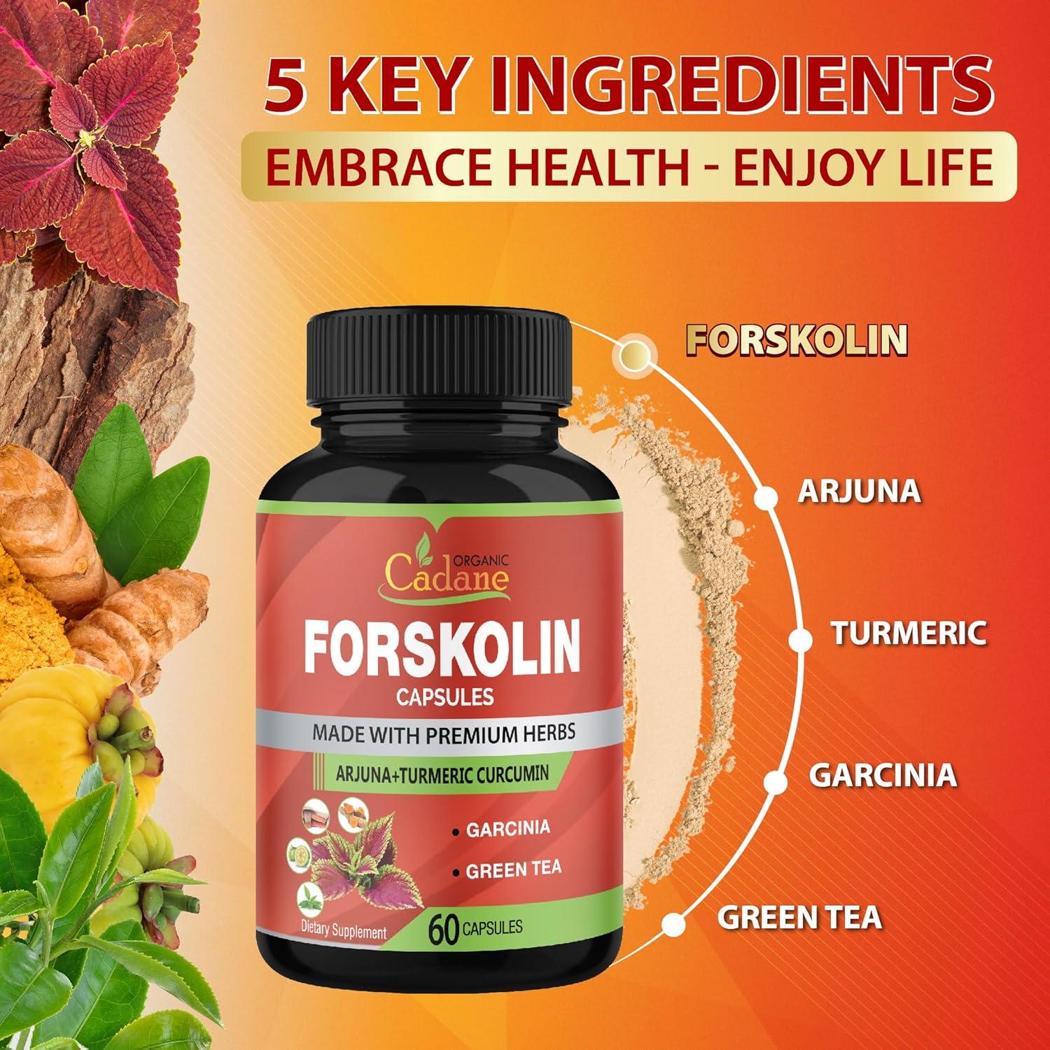 Suplemento Orgánico de Forskolin Cadane - 60 Cápsulas con Cúrcuma