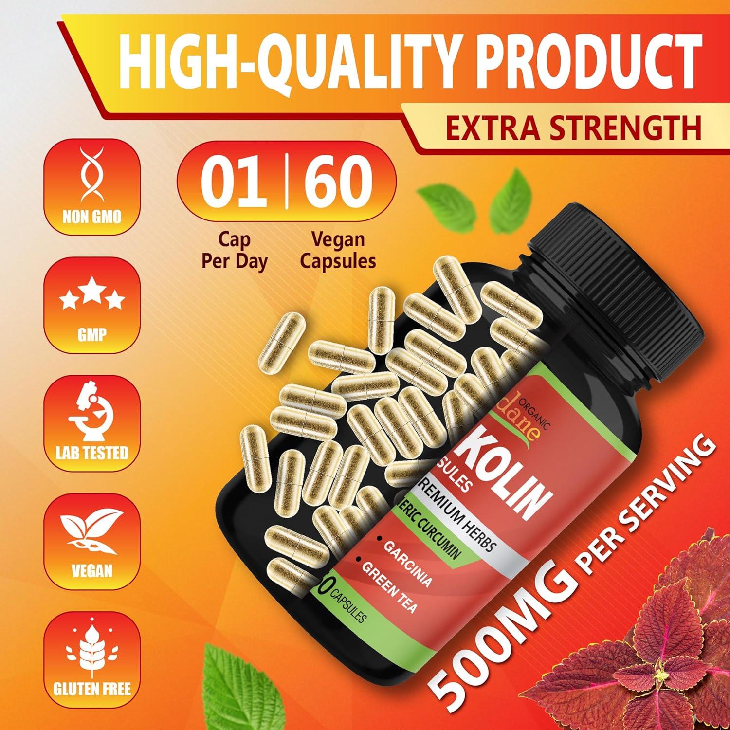 Suplemento Orgánico de Forskolin Cadane - 60 Cápsulas con Cúrcuma