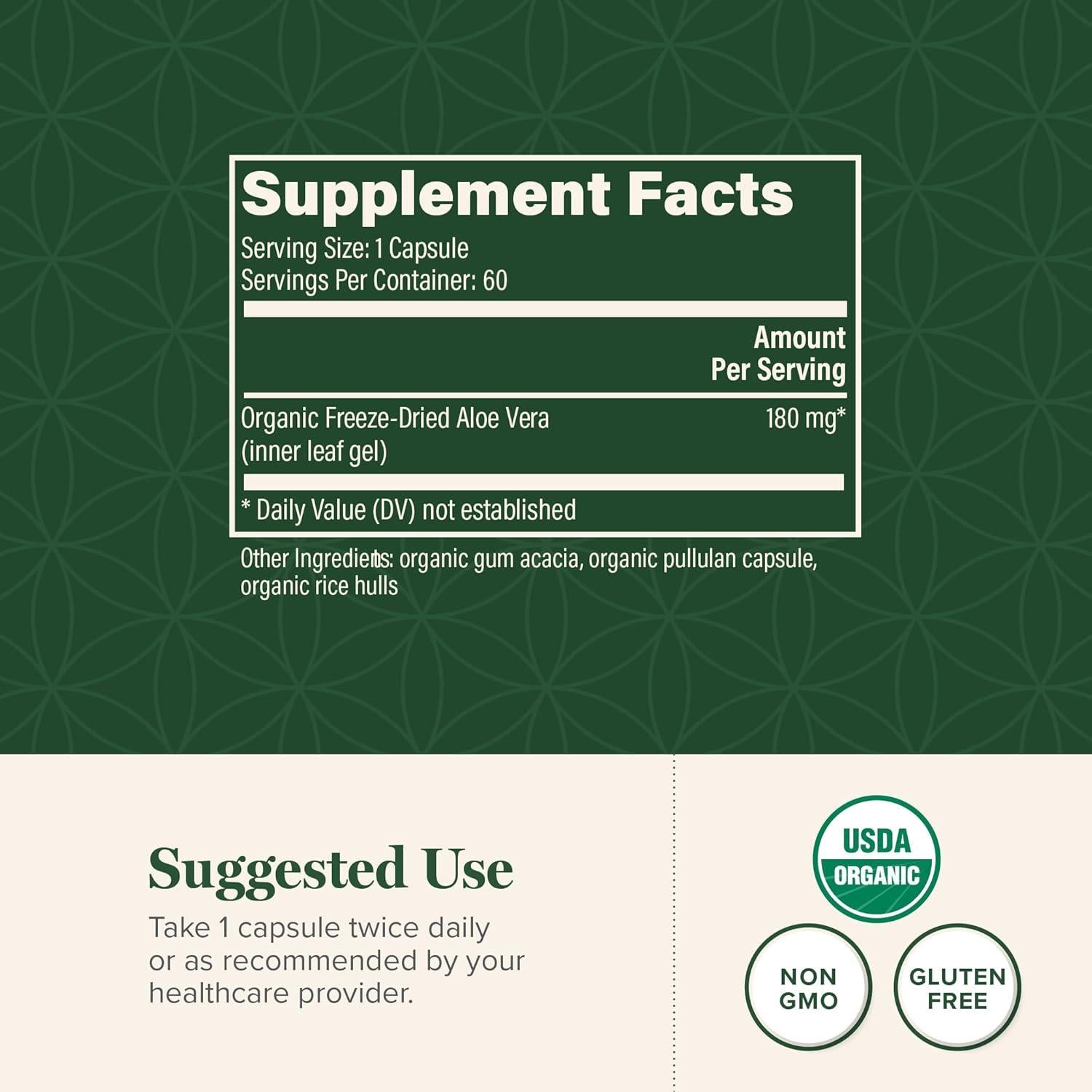 Suplemento de Aloe Vera Orgánico Global Healing 60 Cápsulas