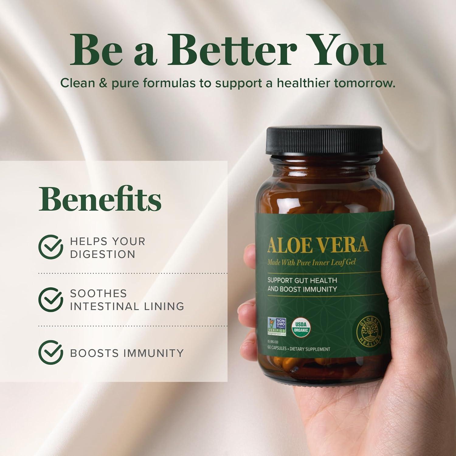 Suplemento de Aloe Vera Orgánico Global Healing 60 Cápsulas