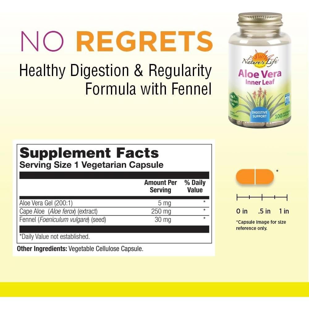 Aloe Vera Hoja Interna Nature's Life 100 Cápsulas Veganas