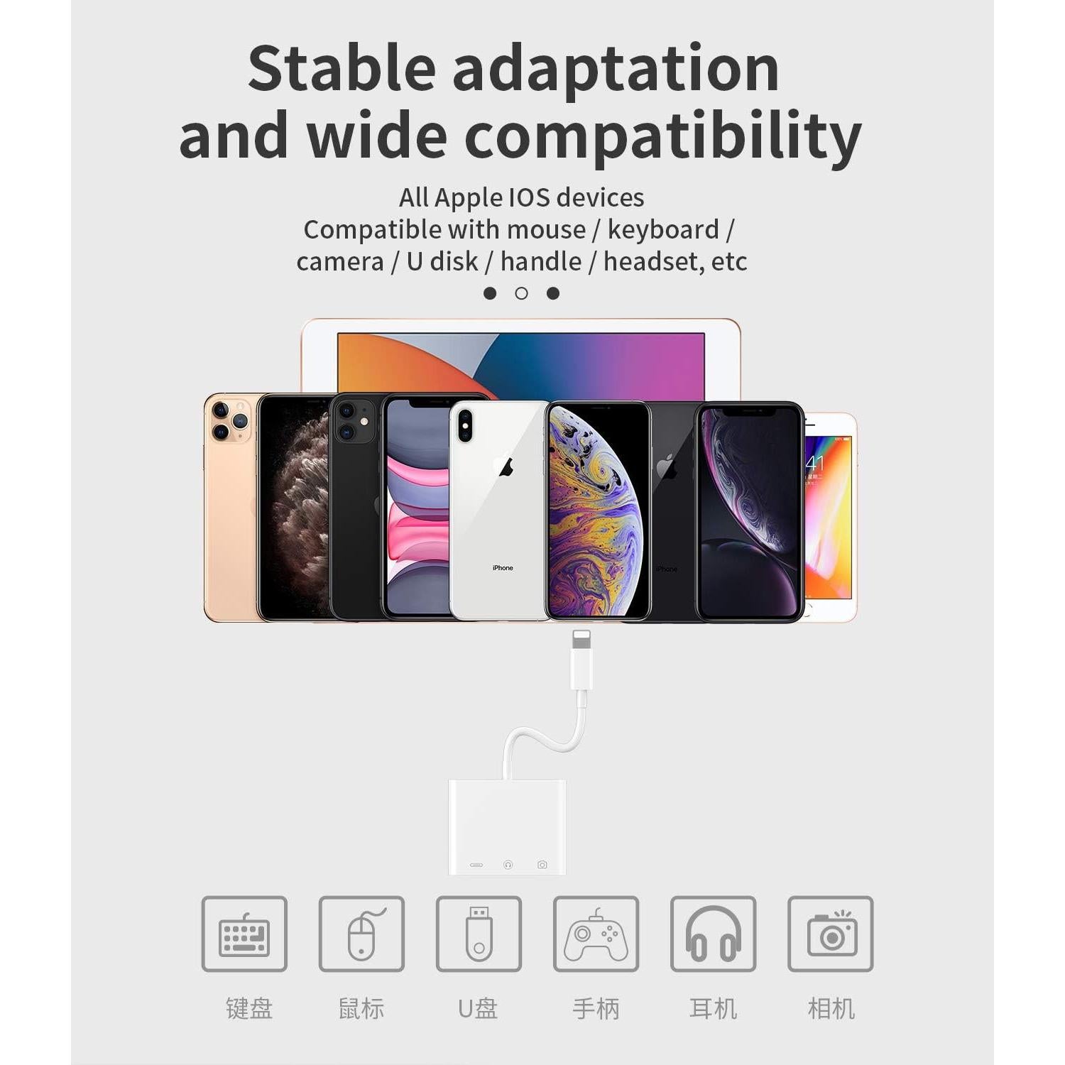 Adaptador de Auriculares Apple Lightning a 3.5mm y USB OTG