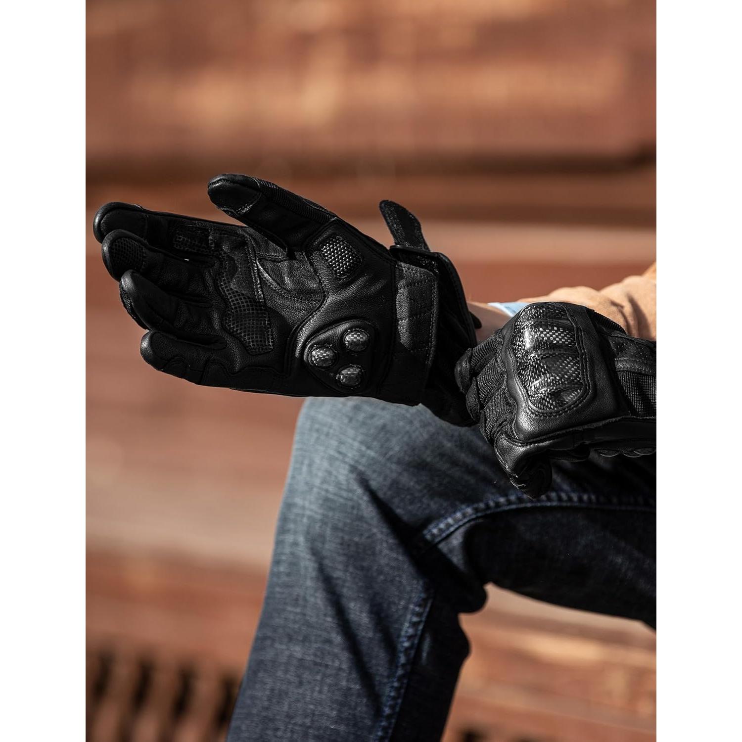 Guantes de motocicleta INBIKE negros con nudillos duros y táctil